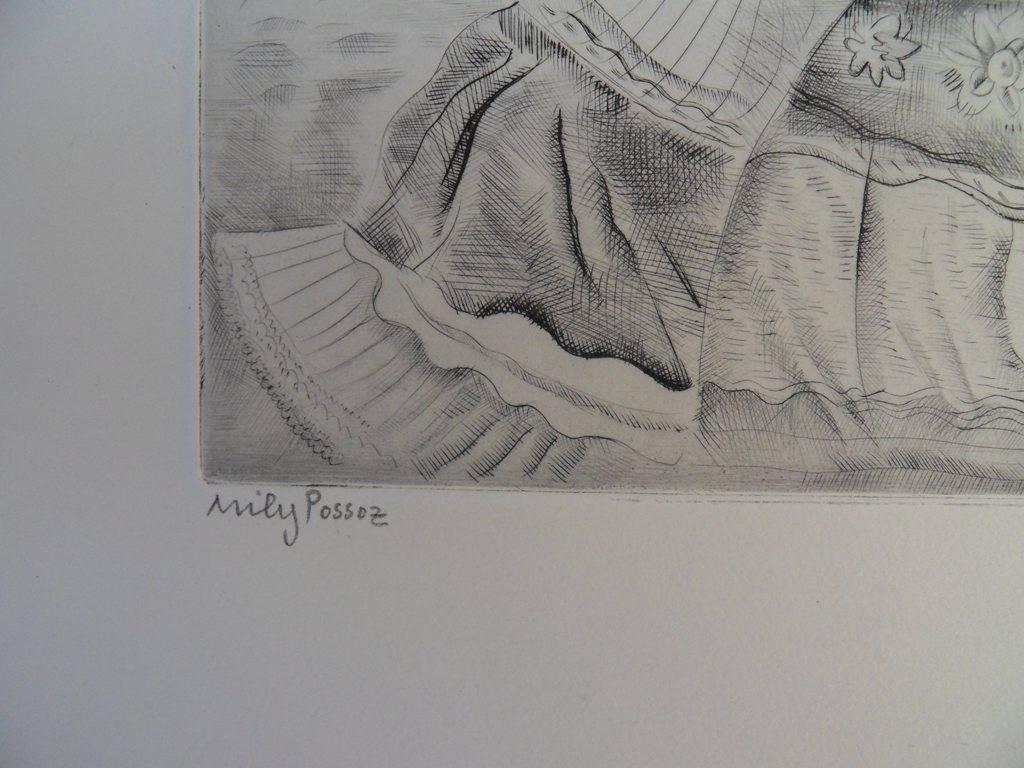 Chicas elegantes - Grabado, Firmado a mano en venta 2