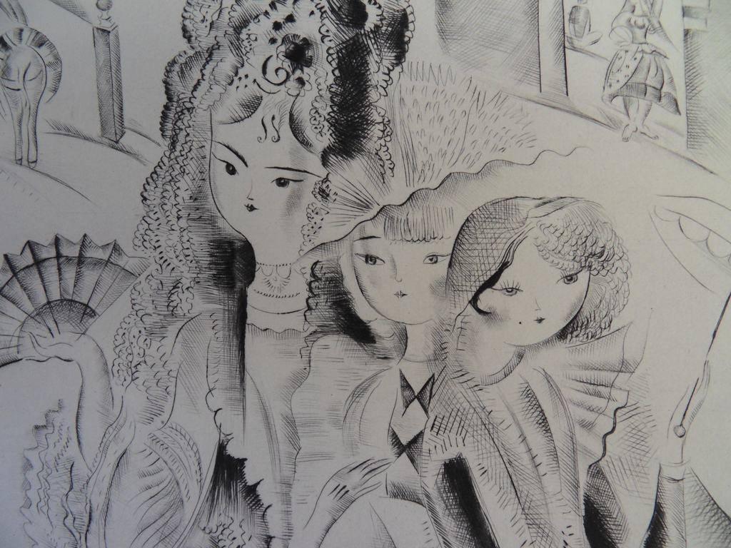 Chicas elegantes - Grabado, Firmado a mano - Figurative Print Gris de Mily Possoz