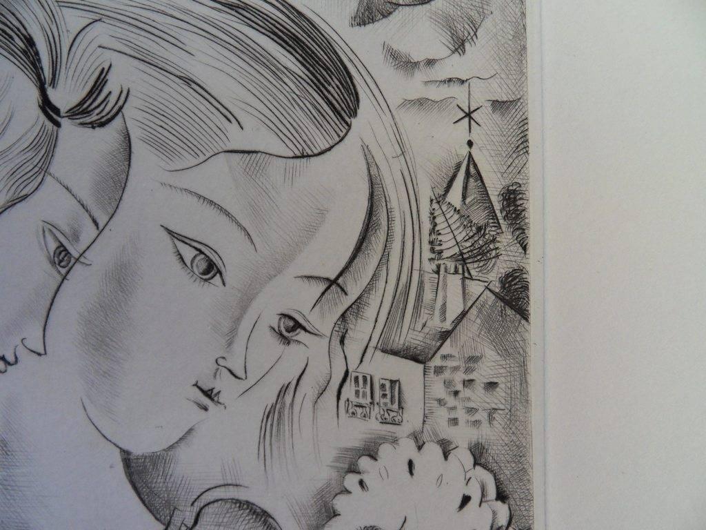 Girls with a parrot - Etching, Handsigned - Modern Print by Mily Possoz