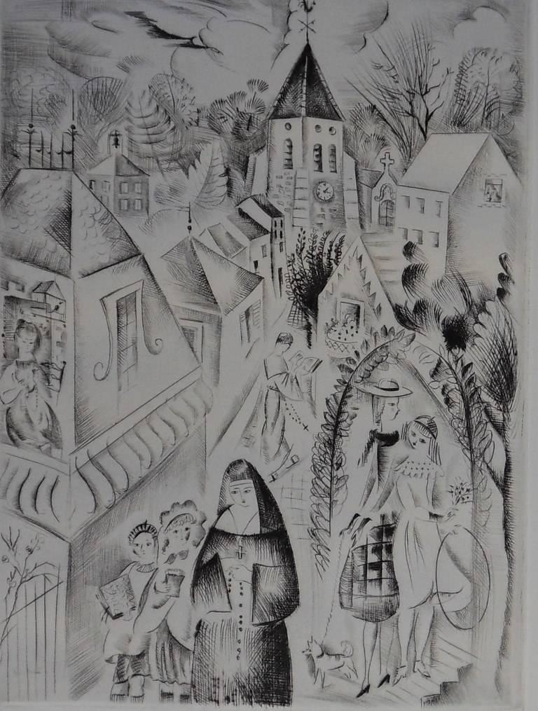The church of Fontenay -Etching, Handsigned - Print by Mily Possoz