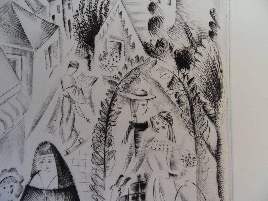 The church of Fontenay -Etching, Handsigned - Gray Figurative Print by Mily Possoz