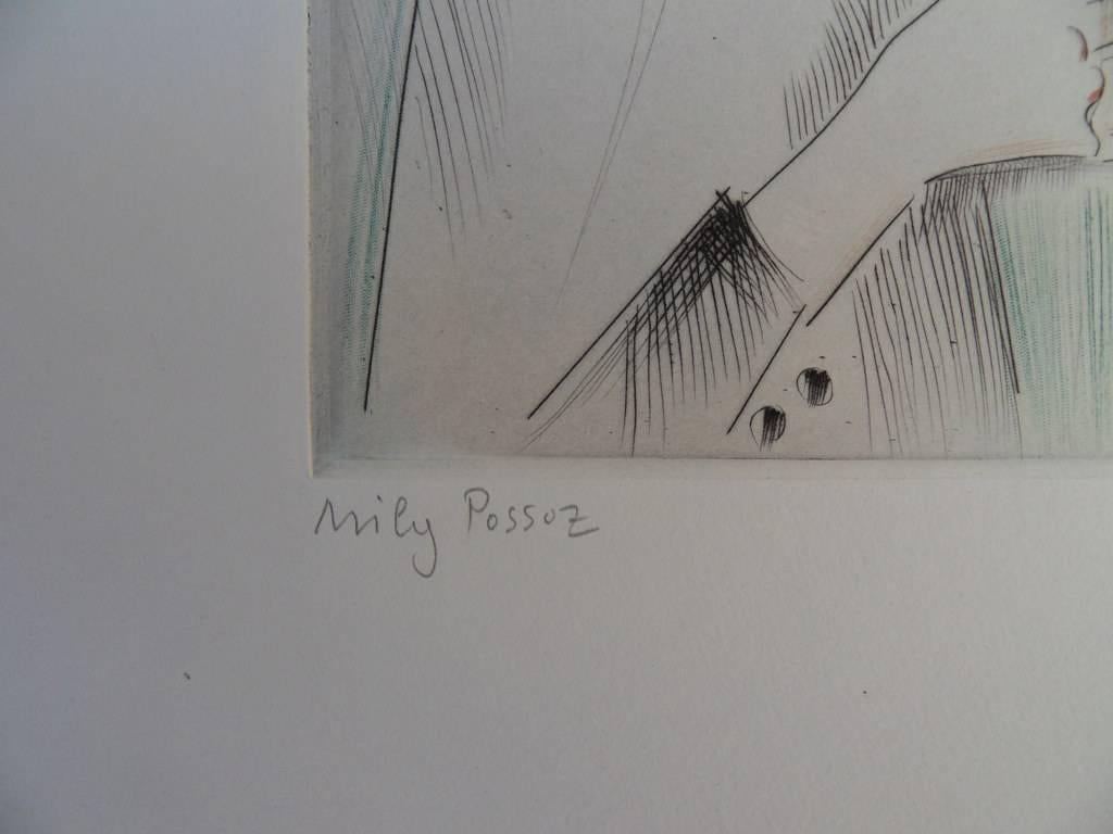 Selfportrait - Etching and aquatint, Handsigned - Gray Portrait Print by Mily Possoz