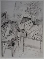 Chat endormi - Gravure:: signée par la main