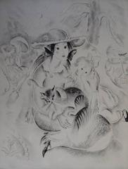 Family with cat - Etching, Handsigned