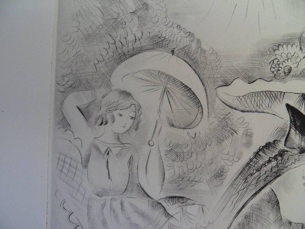 Familia con gato - Aguafuerte, Firmado a mano en venta 1