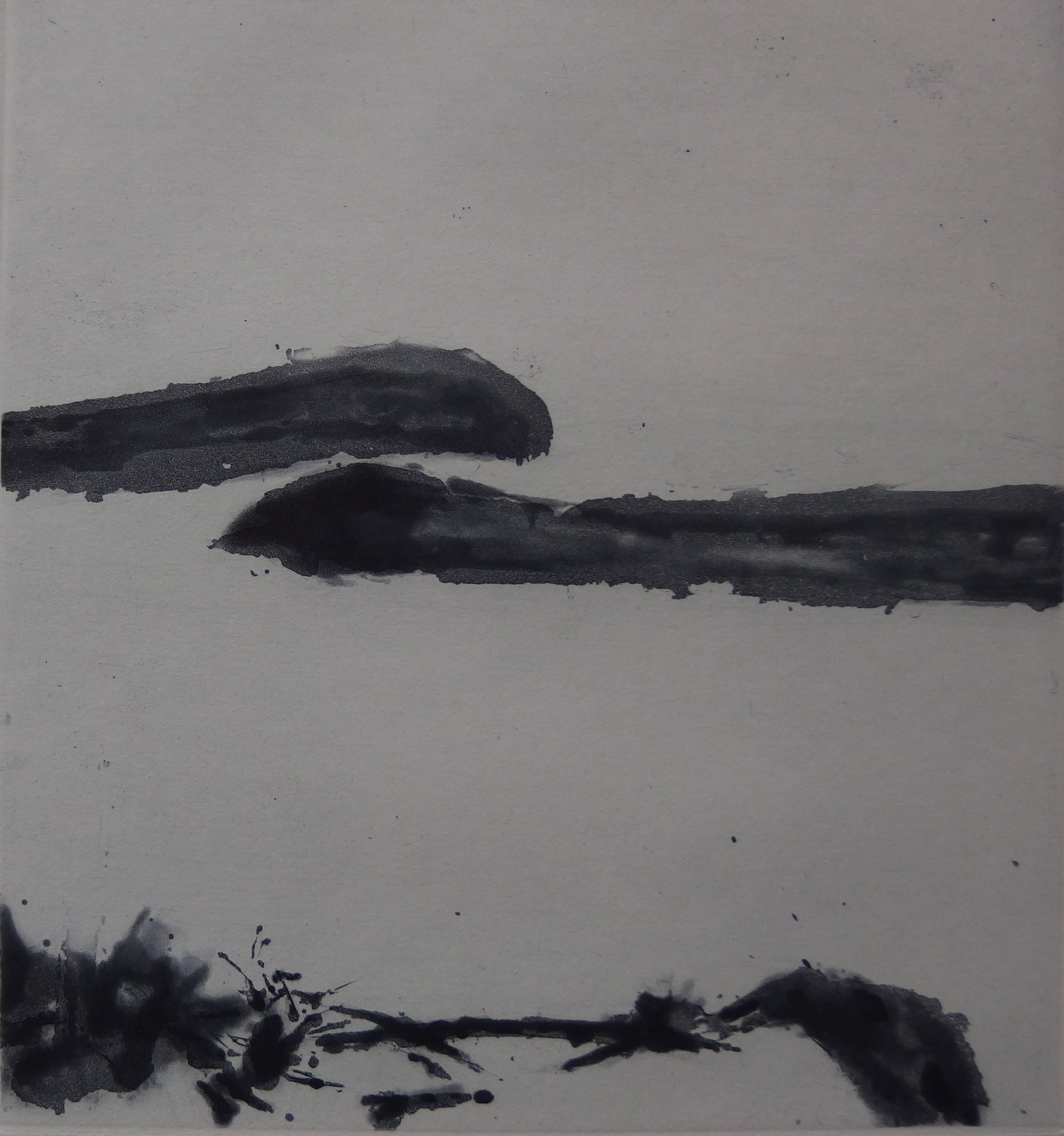 Abstract Landscape - Original handsigned etching - 20 copies - Gray Landscape Print by Zao Wou-Ki