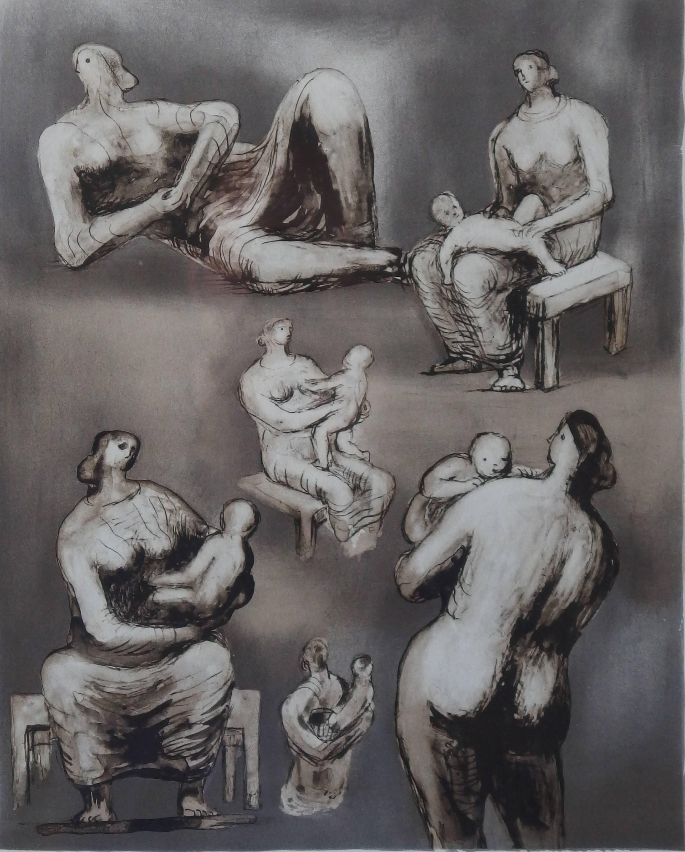 Henry MOORE
Reclining Figure and Mother and Child Studies, 1977

Original Lithograph 
Handsigned in pencil
Numbered 38/75
On vellum
48 x 40 cm (c. 19 x 16