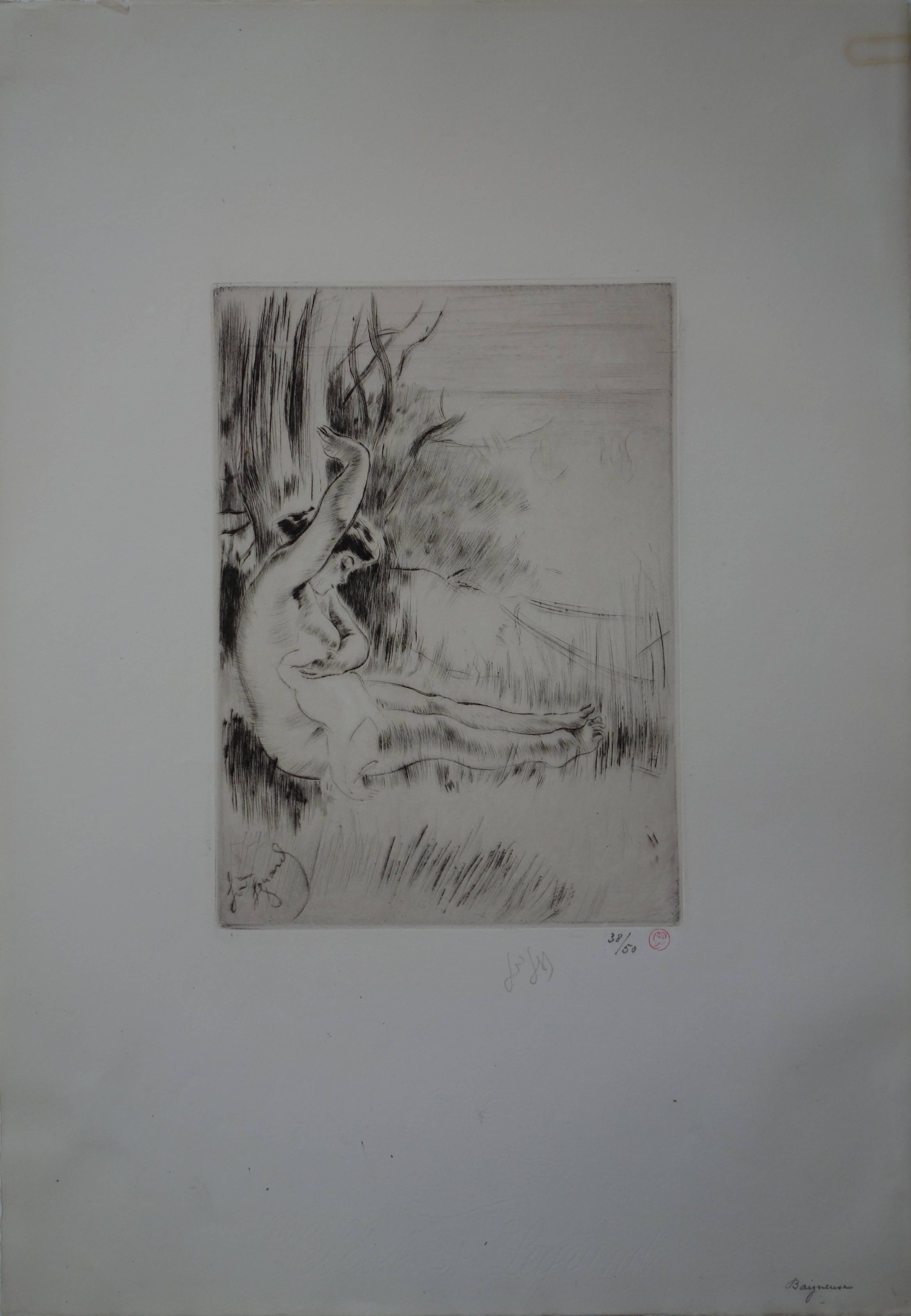Bather - Original handsignierte Radierung - 50 Exemplare - 1911 (Realismus), Print, von Louis Legrand