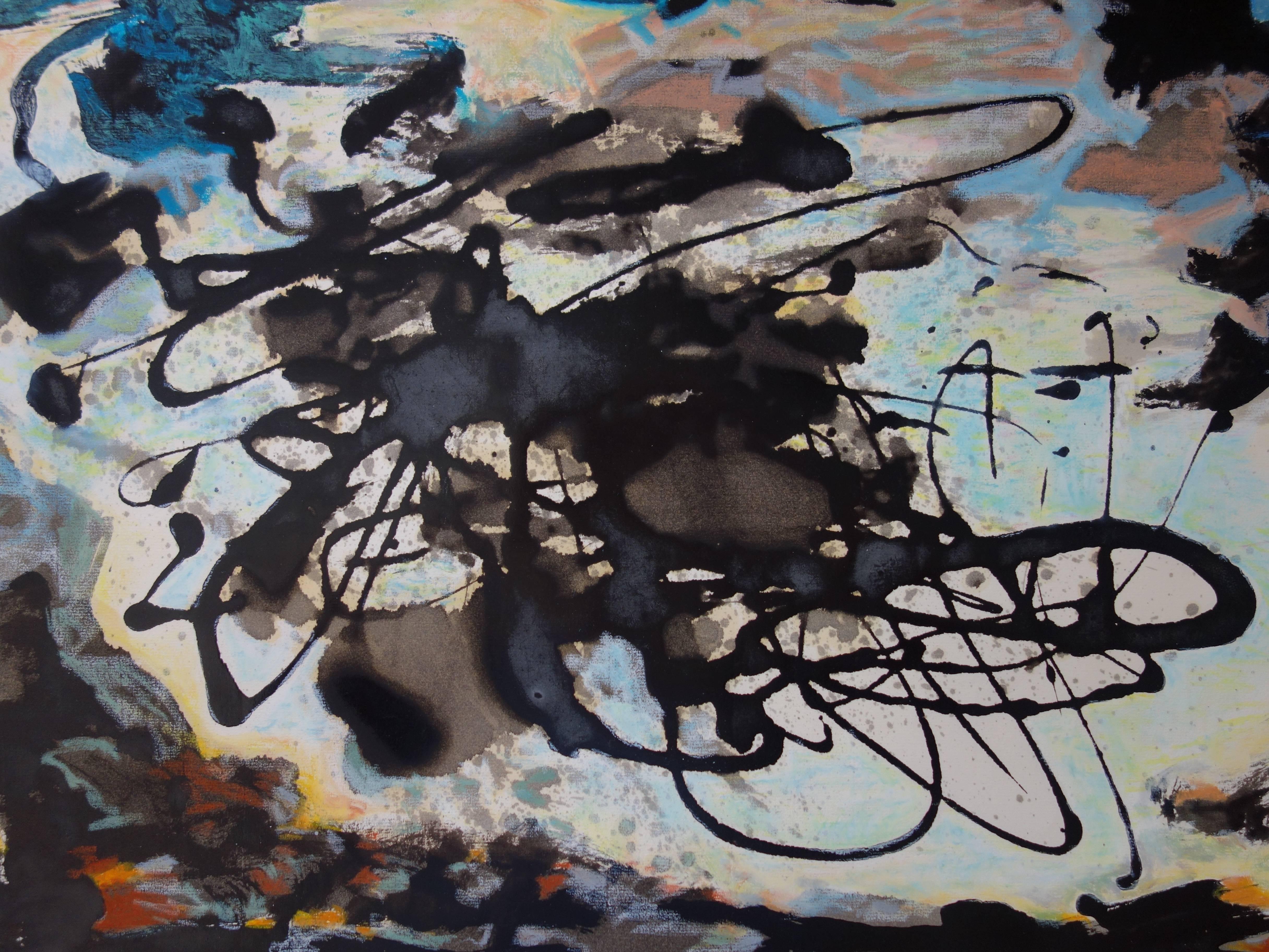 Undefined trajectory - Original gouache painting - Signed - Black Abstract Painting by Bernard Herzog