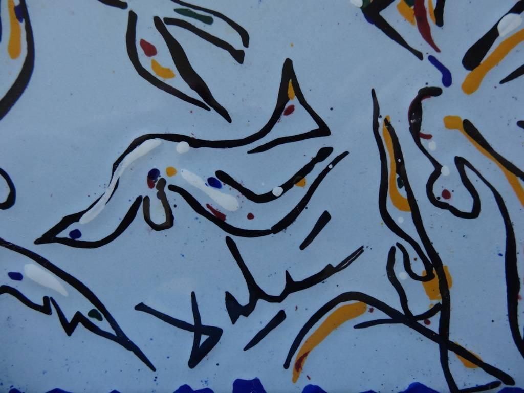 Night of Birds - Original signed ceramic tile - 1954 - Sculpture by Salvador Dalí