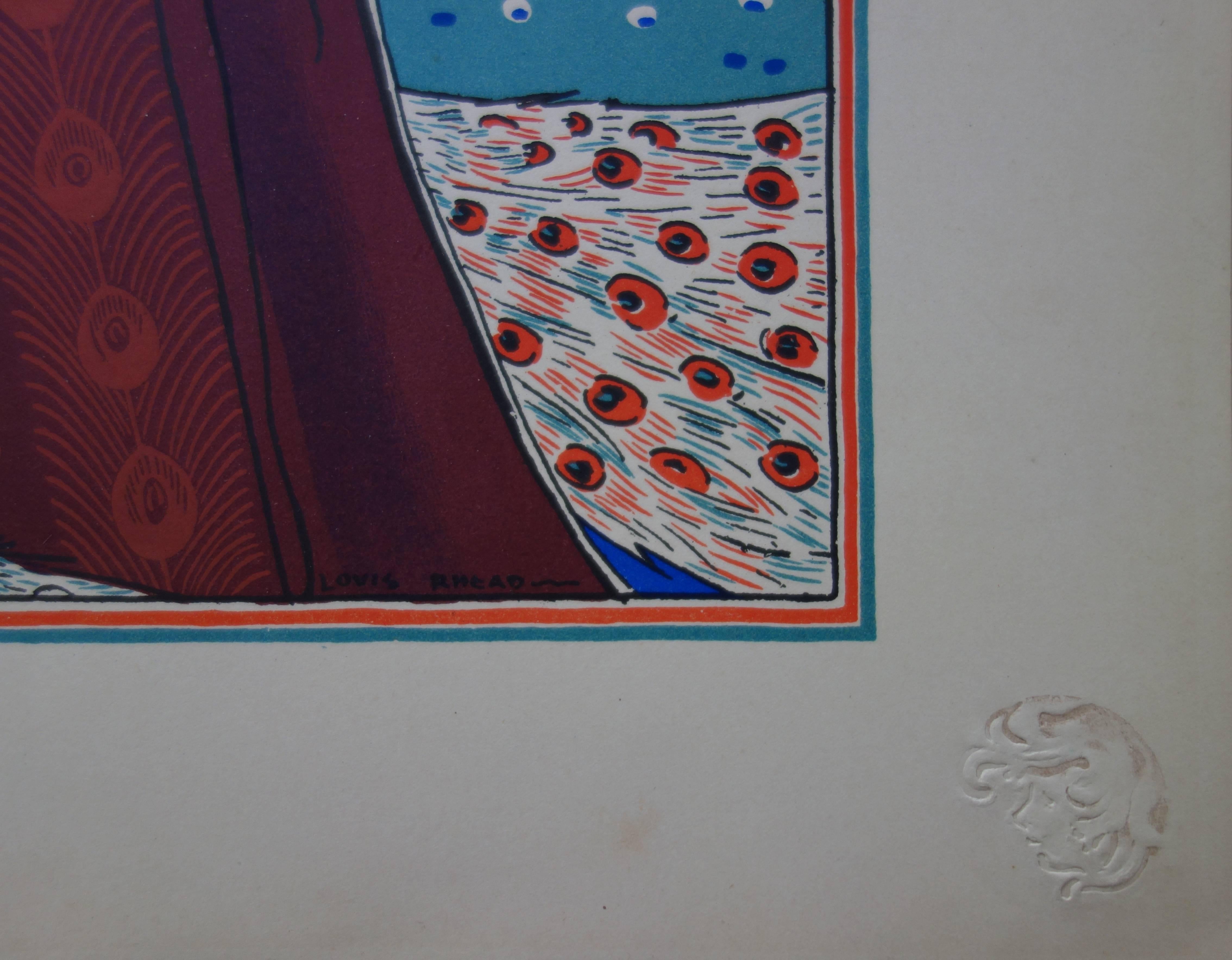 Louis Rhead
La femme au paon

Original lithograph
Plate signed
1897/98
Printed on paper Vélin 
Size 40 x 31 cm (c. 16 x 12")

INFORMATION : Published by 'Estampe Moderne, Paris, 1897-1899 and printed by l'Imprimerie Champenois. The litograph