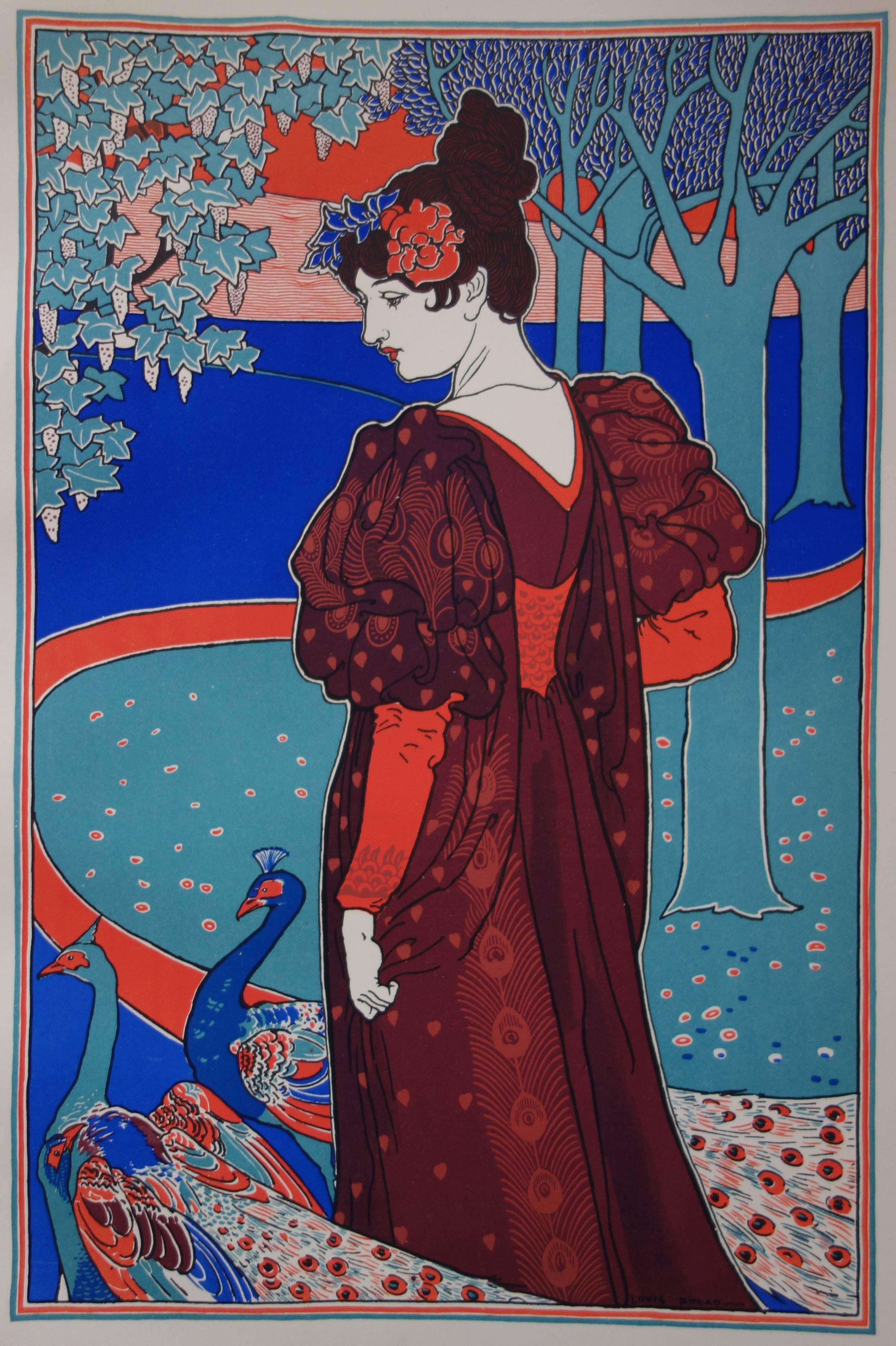 La femme au paon - original lithograph (1897/98) - Art Nouveau Print by Louis Rhead