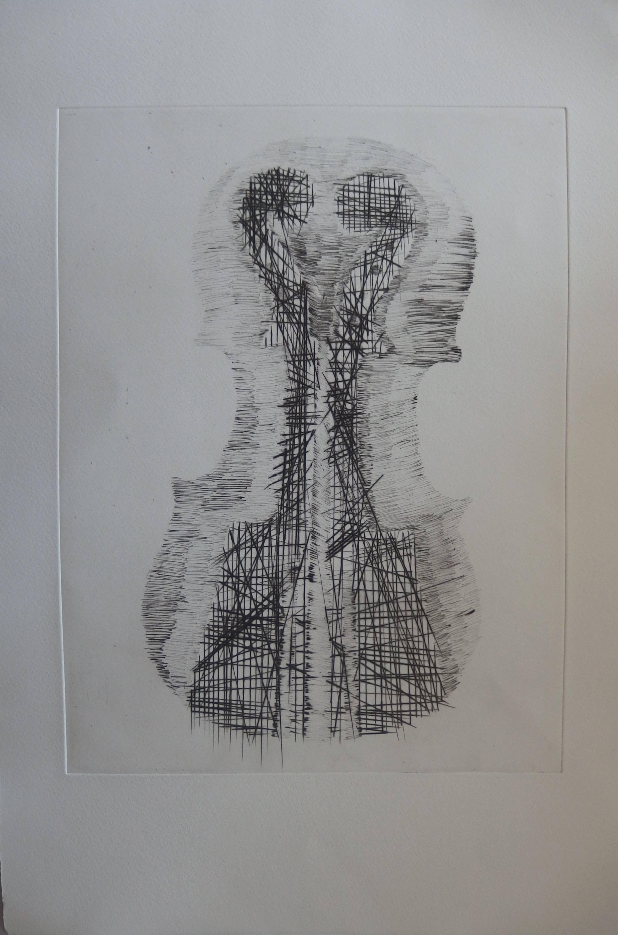 Violin and scrolls - Original etching - 1979 - Print by Fernandez Arman