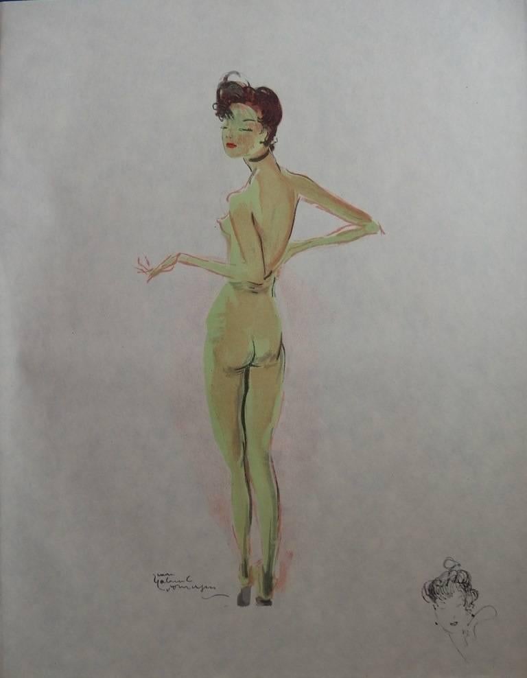 Jean-Gabriel Domergue Nude Print - Surprised Nude - Original lithograph - 1956