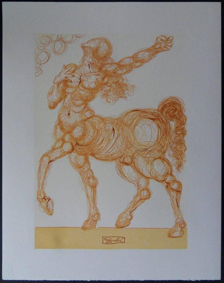 Salvador Dalí Figurative Print - The Centaur - woodcut - 1963