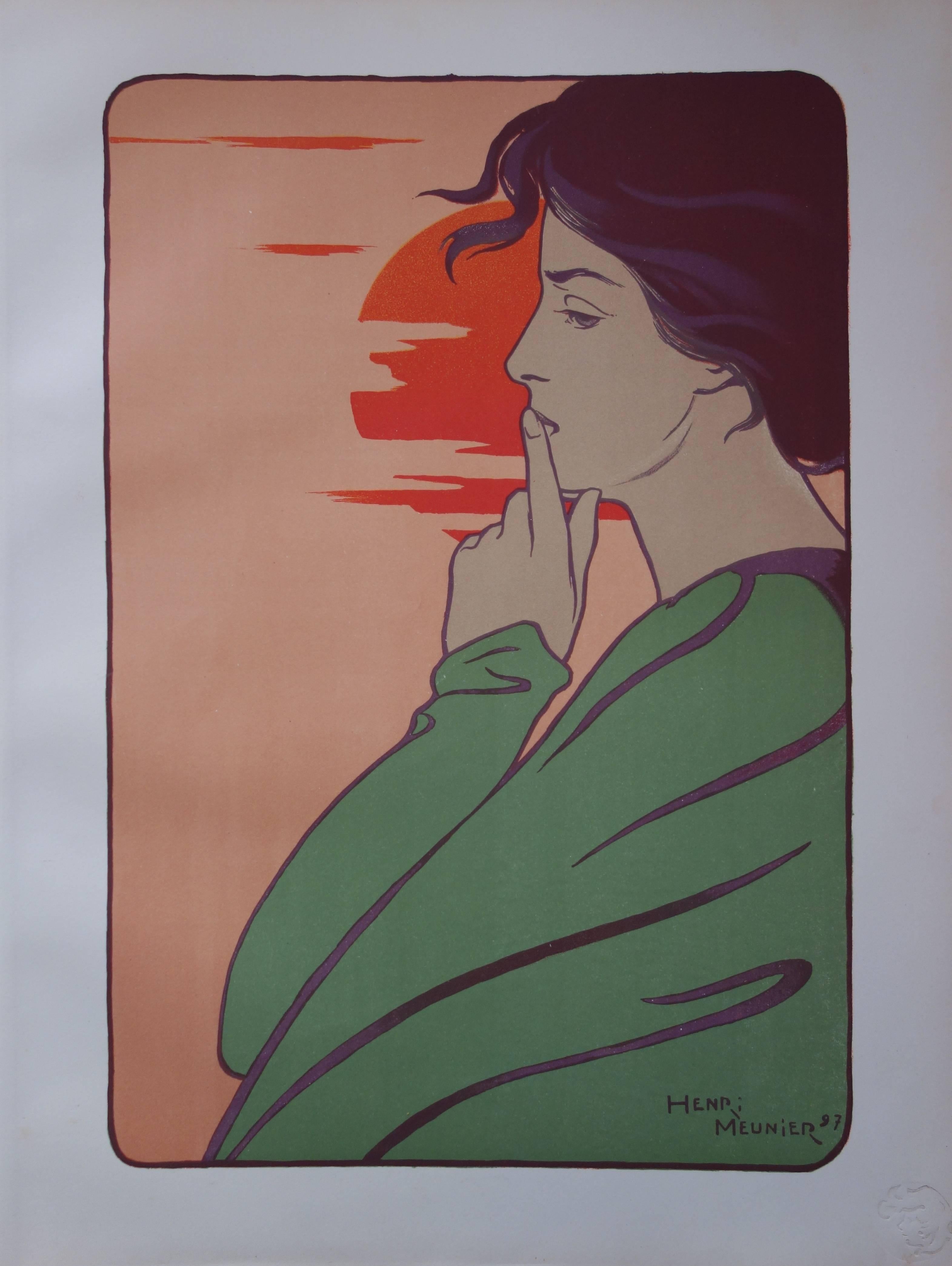 Henri Meunier Figurative Print - L'heure du silence - Original lithograph (1897/98)