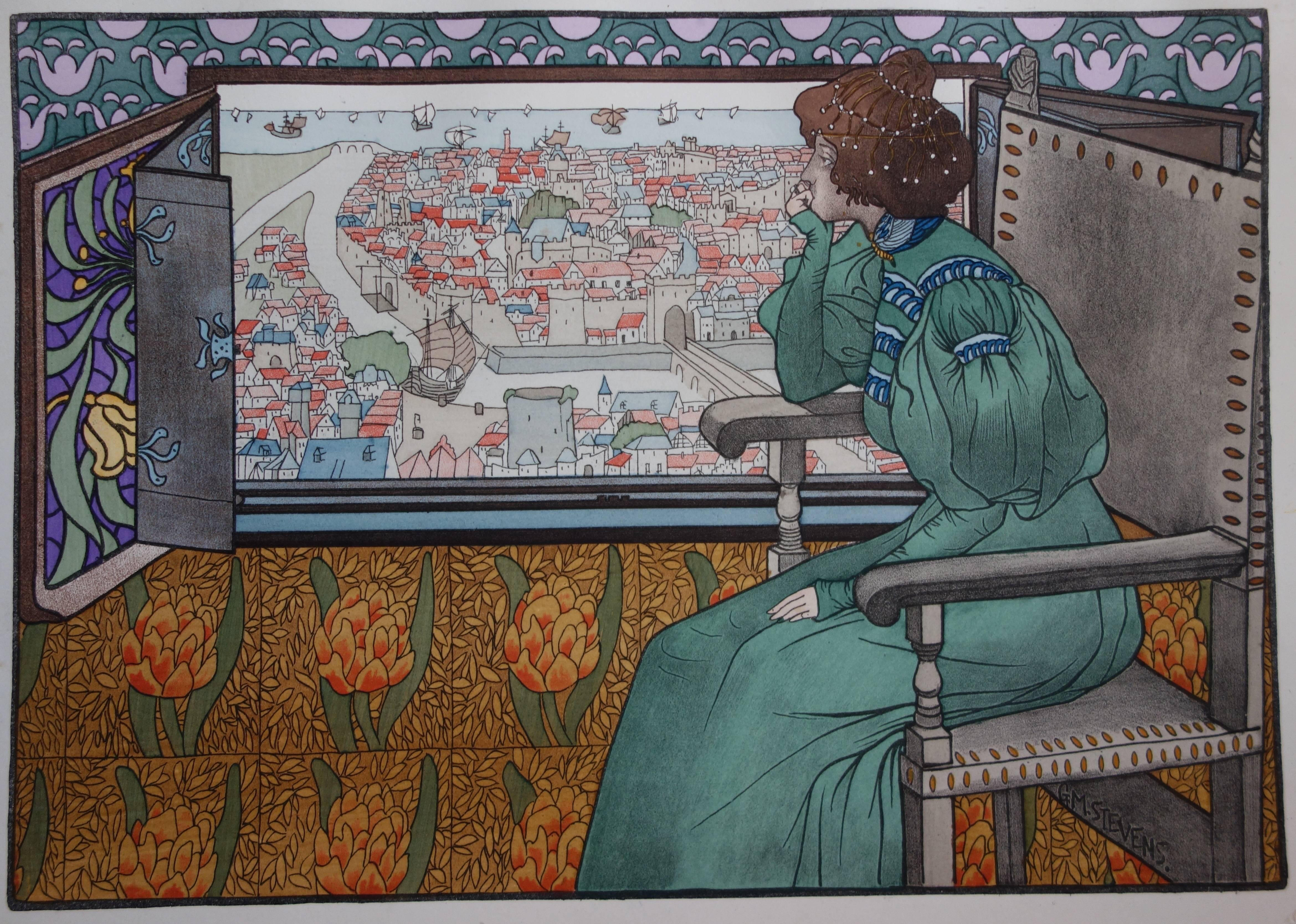 Solveig -  Litografia originale (1897/98) - Print di Gustave Max Stevens