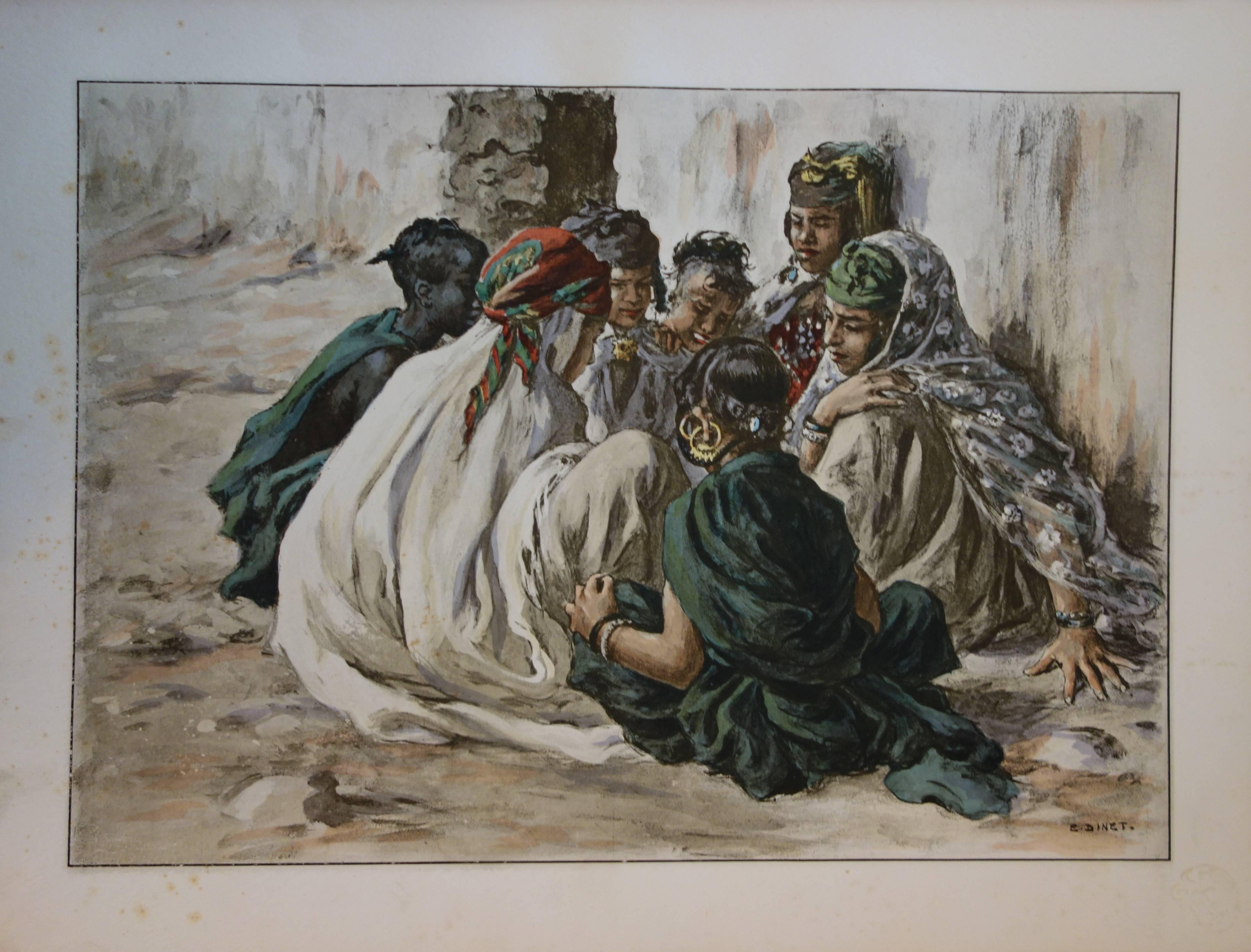 Unknown Figurative Print - Jeux de fillettes a Laghouat - Original litograph (1897/98)