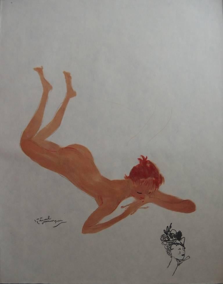 Jean-Gabriel Domergue Nude Print - Charming dream - Original lithograph - 1956