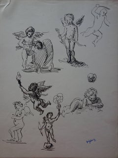 Studies of Cupid - Original Ink Drawing - Signed