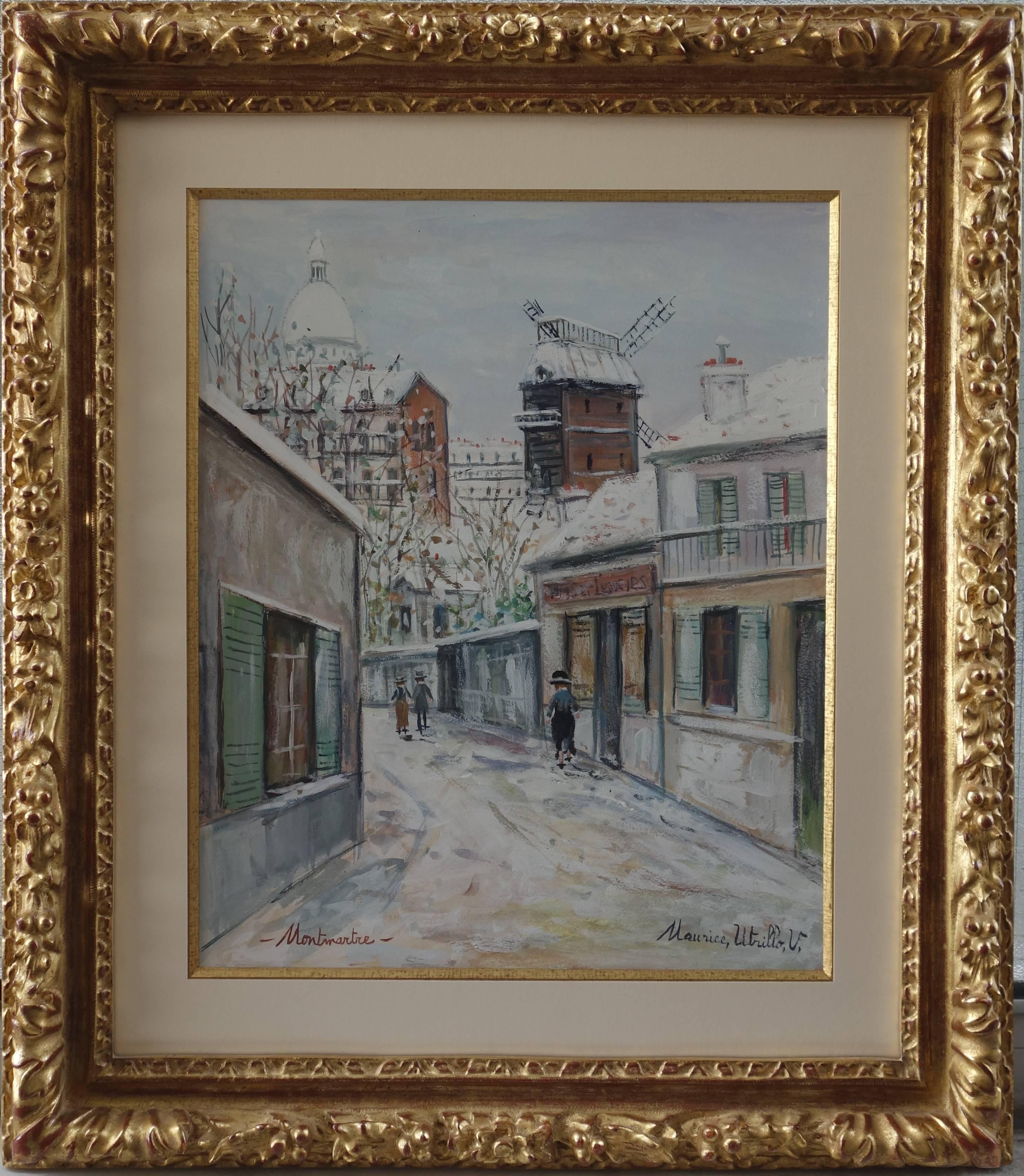 Paris : Winter Day at Montmartre - Original signed gouache painting - Cerificate