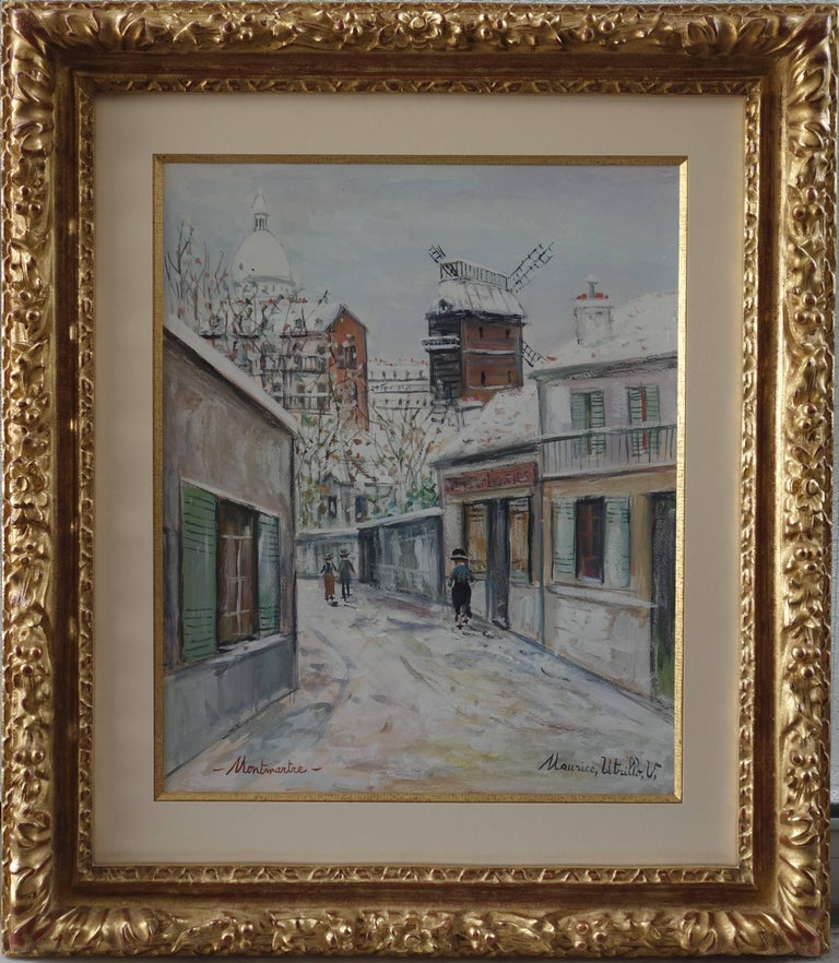 Maurice Utrillo Landscape Painting - Paris : Winter Day at Montmartre - Original signed gouache painting - Cerificate