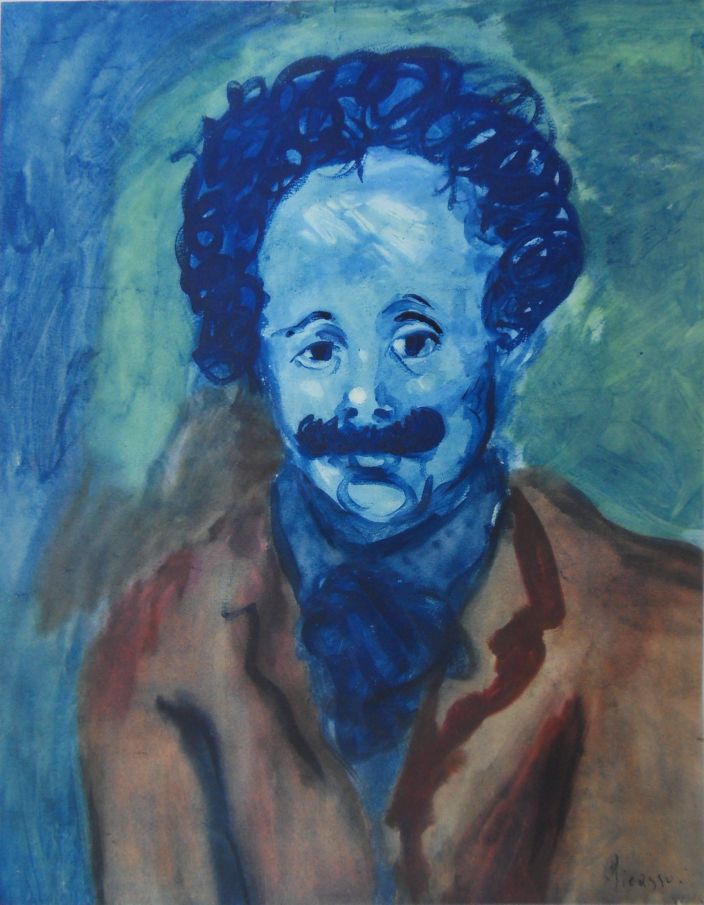 Unknown Portrait Print - Pablo PICASSO (after) : Man With Mustache - pochoir - 500 copies - 1963