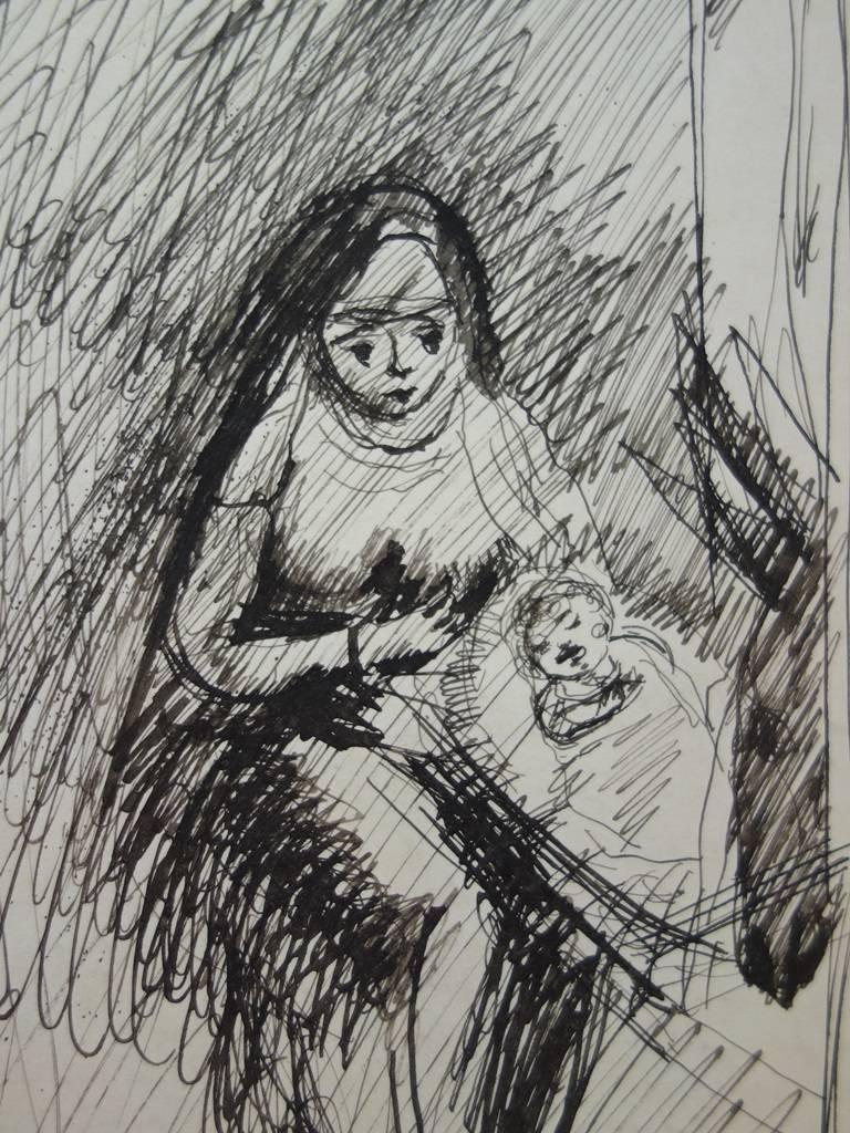 Maternity - Original signed drawing - Art by Edouard Goerg