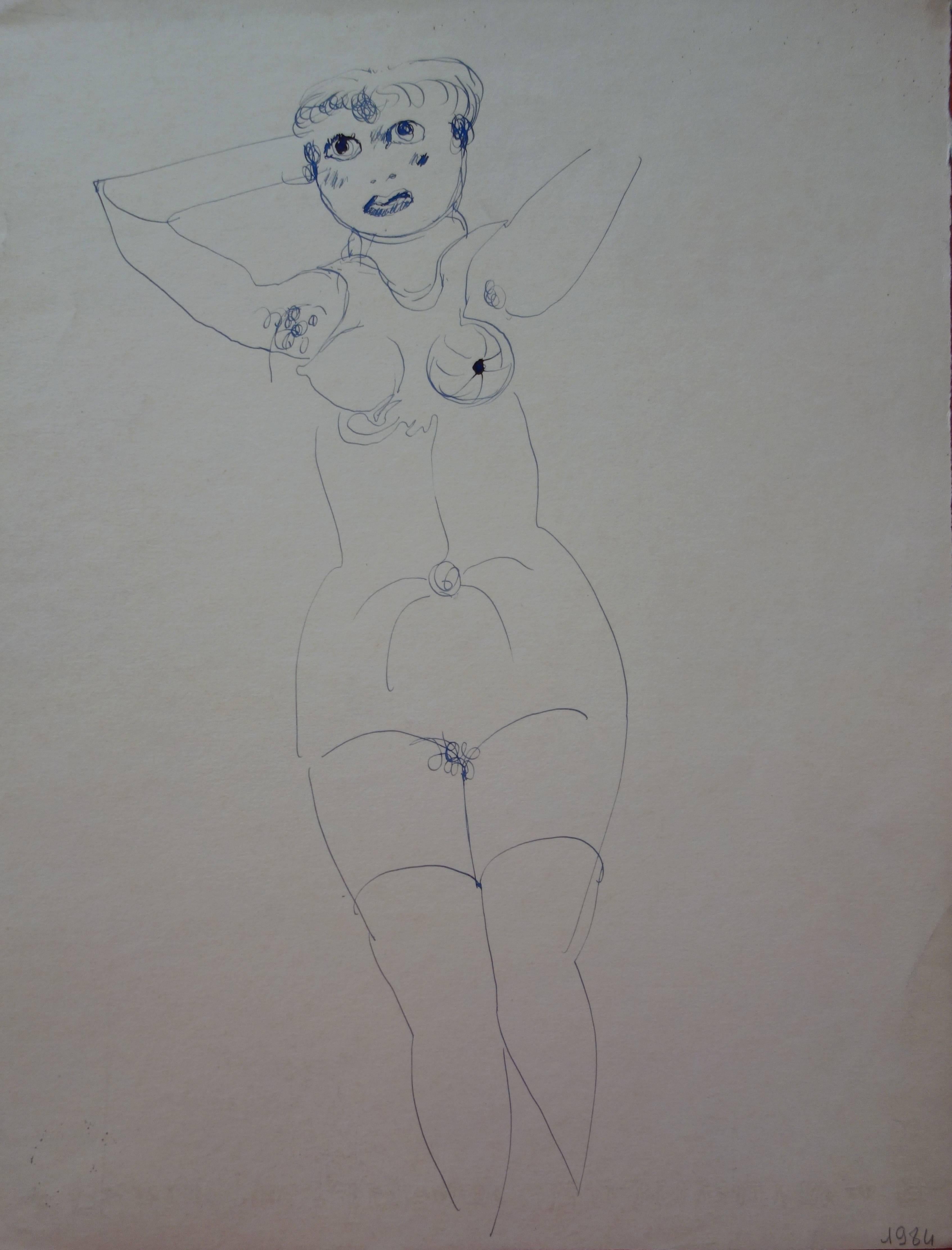 Nudefarbenes Modell – Original signierte Zeichnung