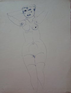 Retro Nude model - Original signed drawing