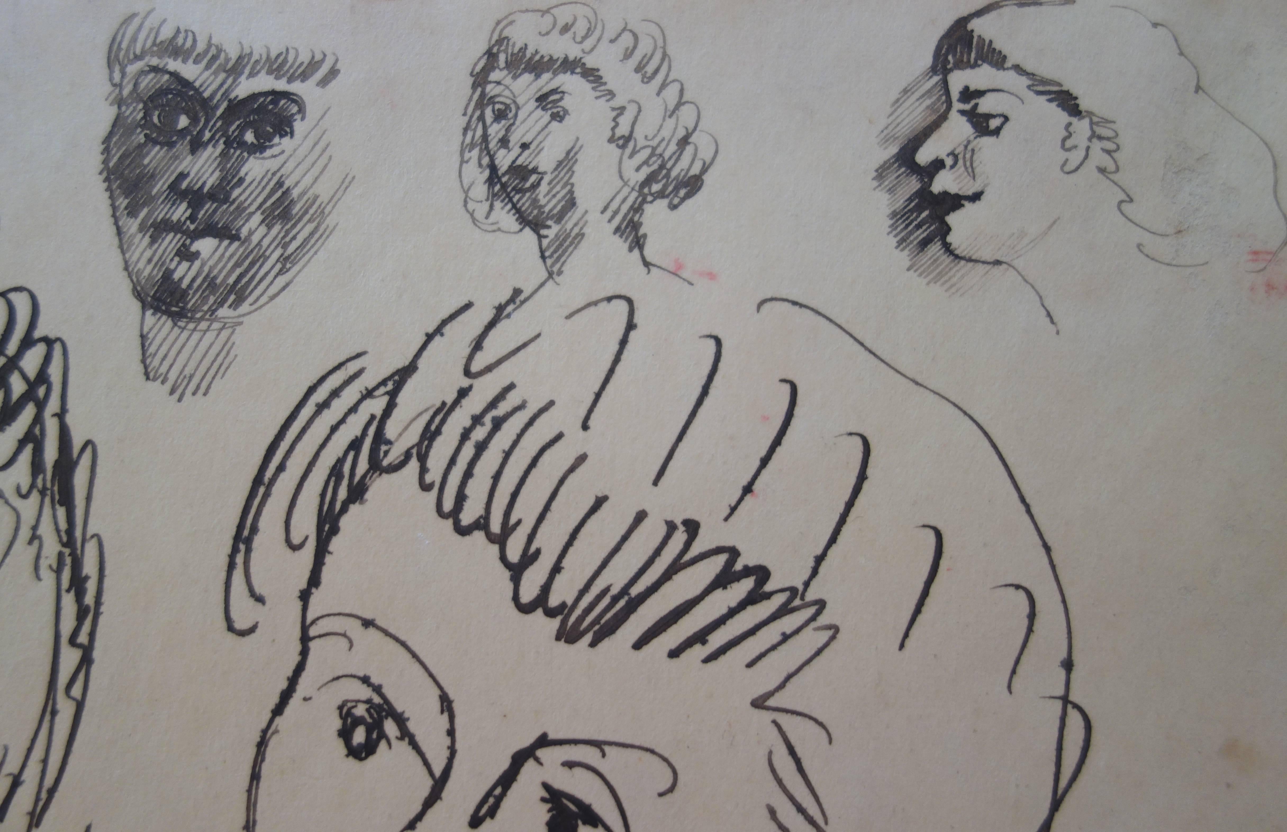 Akt- und Porträtskizzen – Original signierte Zeichnung (Grau), Nude, von Edouard Goerg