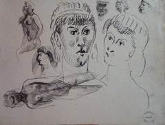 Vintage Nude and portrait sketches - Original signed drawing