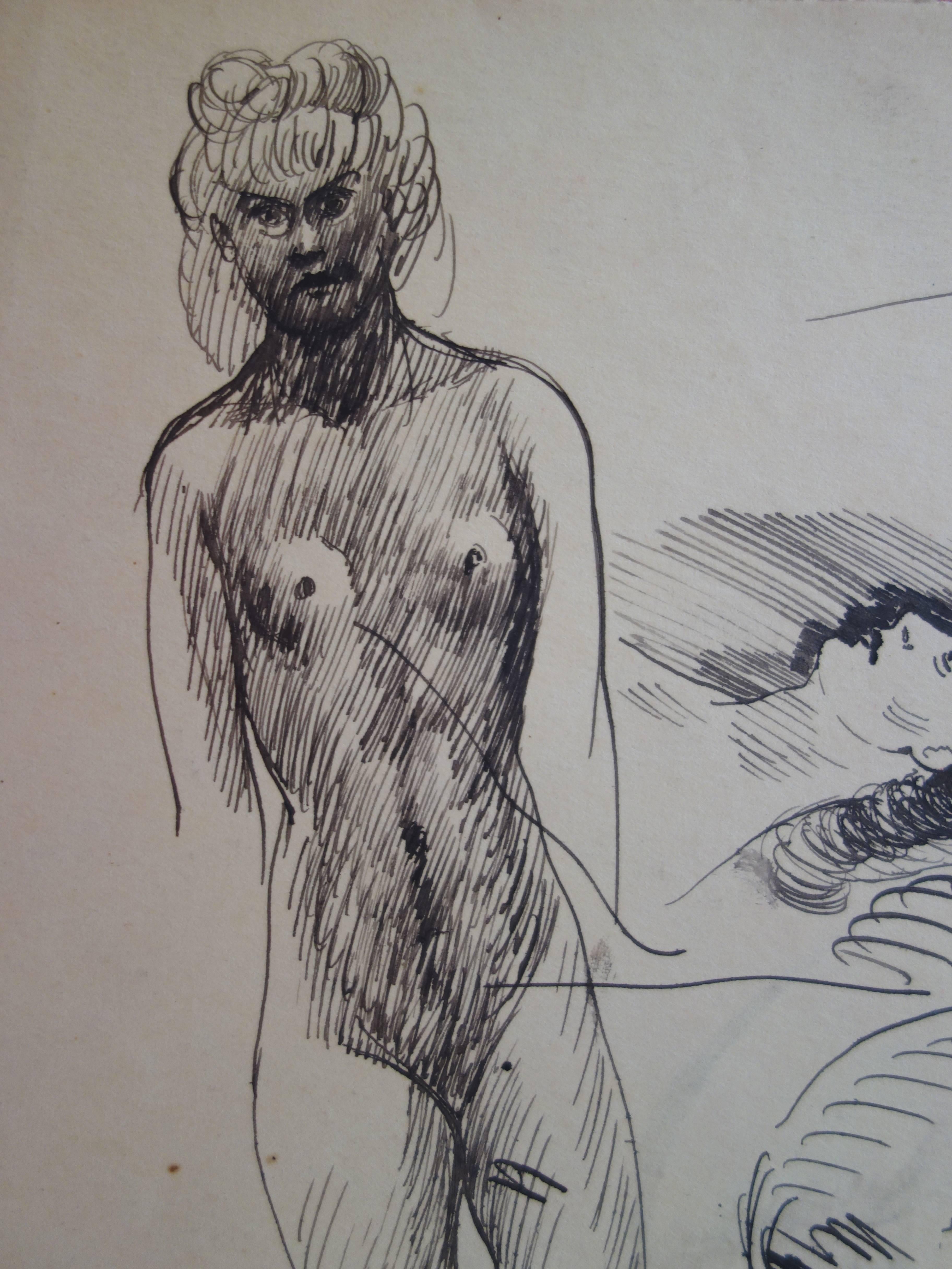 Spécifications de nus et de portraits - dessin original signé - Art de Edouard Goerg