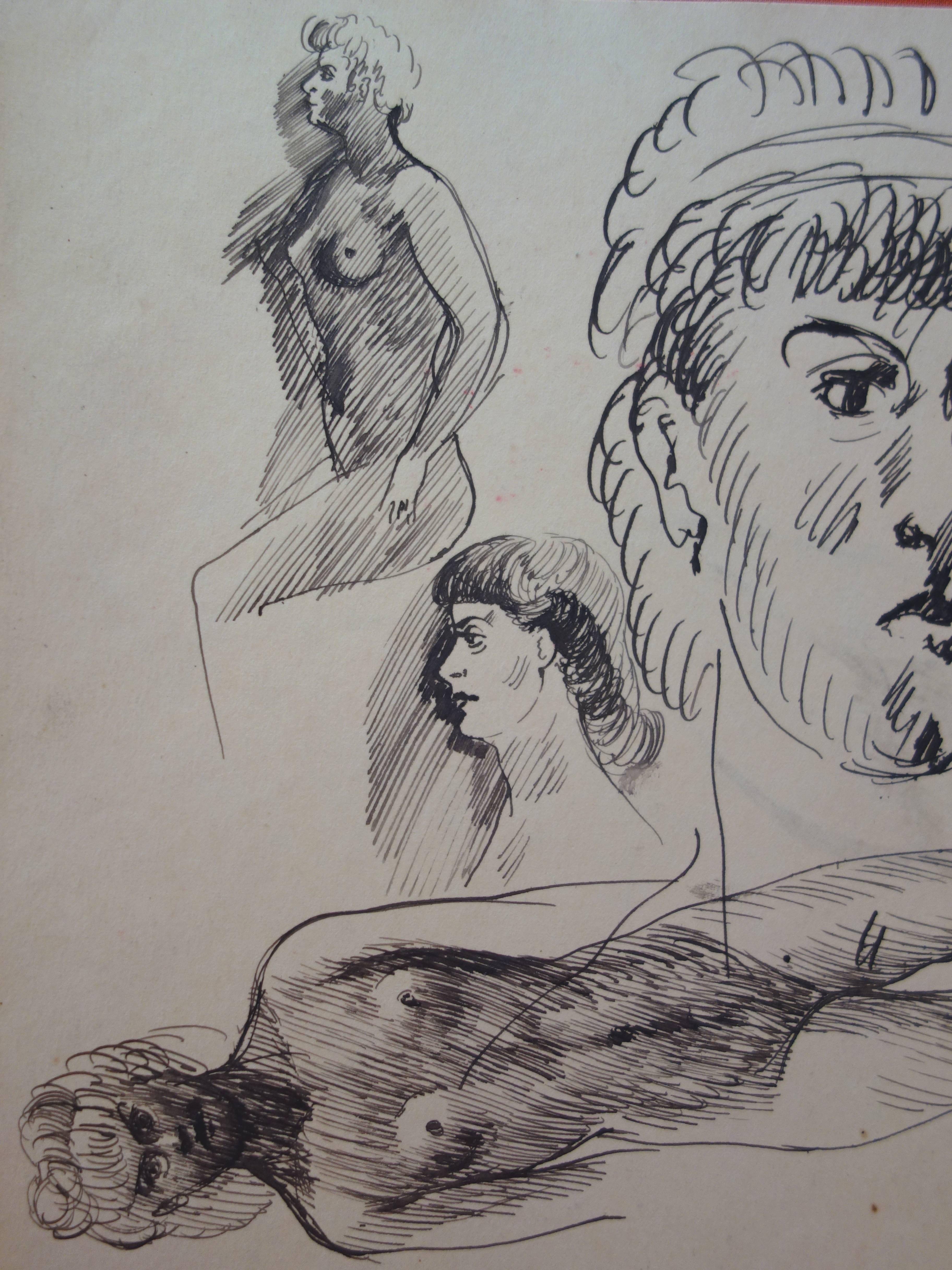 Akt- und Porträtskizzen – Original signierte Zeichnung (Moderne), Art, von Edouard Goerg
