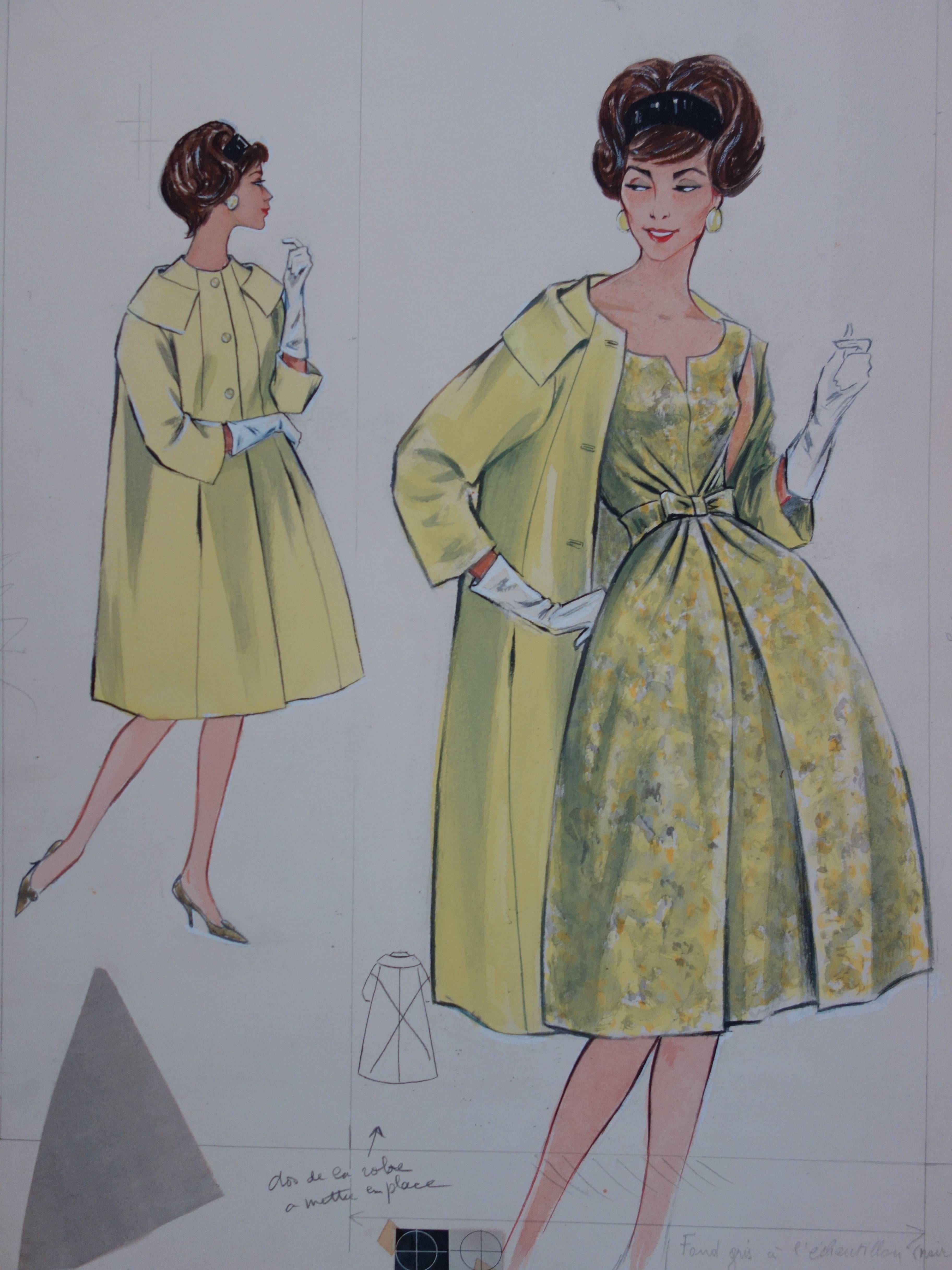 Rosy Andreasi-Verdier (1934-2015)
Disegno della modalità: Cappotto e vestito giallo

Disegno originale a gouache e acquerello
Porta il timbro dell'Archivio 