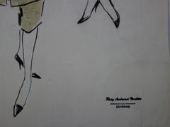 Dibujo de moda : Vestidos verdes y azules - Dibujo original en acuarela y gouache