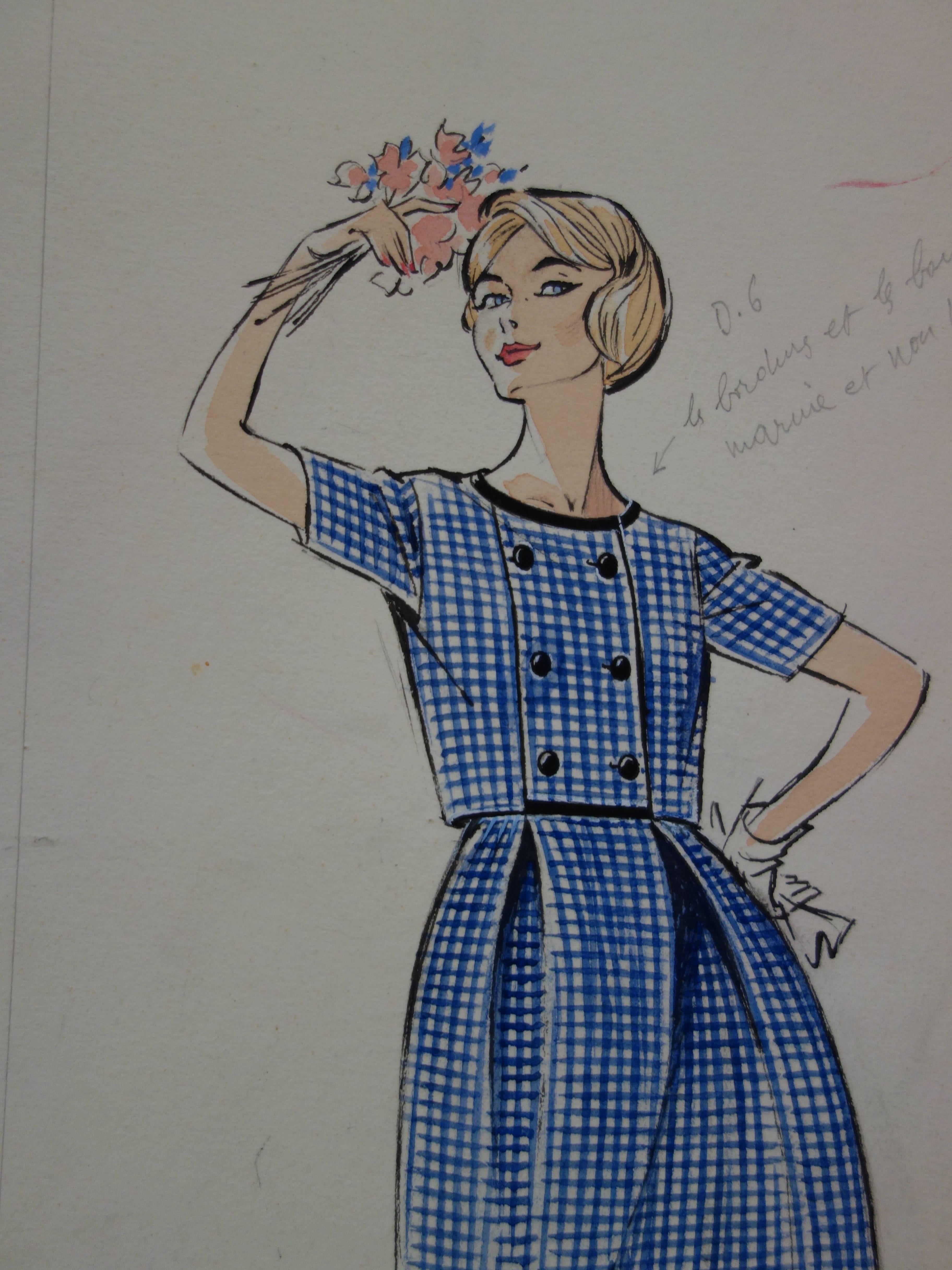 Rosy ANDREASI-VERDIER (1934-2015)
Modezeichnung : Elegante kurze Kleider

Original Gouache- und Aquarellzeichnung
Mit dem Stempel des Archivs 