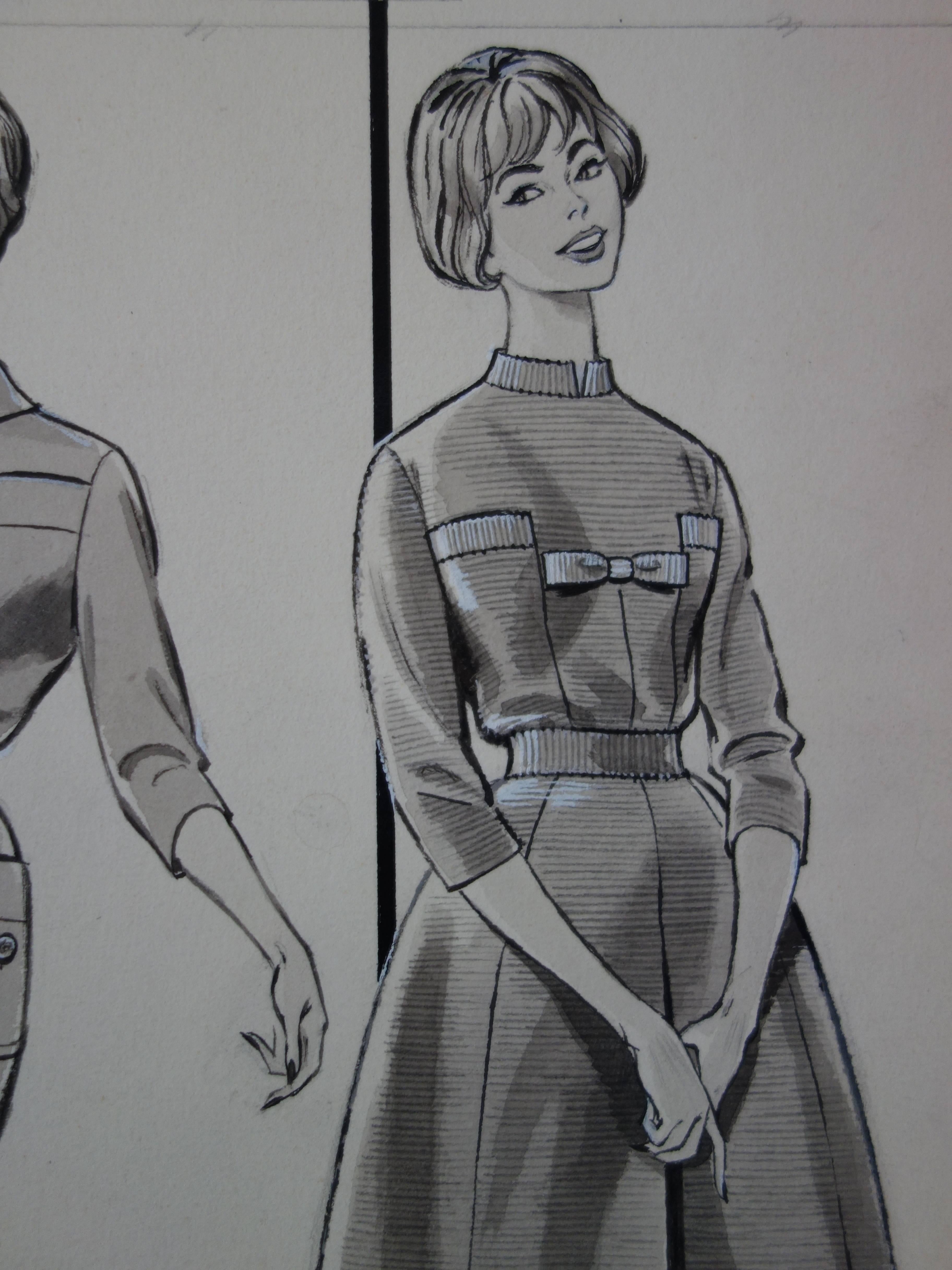 Rosy Andreasi-Verdier (1934-2015)
Disegno della modalità: tre abiti classici

Disegno originale a inchiostro e acquerello
Porta il timbro dell'Archivio 