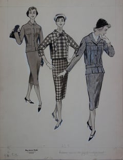 Modo Dibujo : Tres Elegantes Cortadores - Dibujo original en acuarela y tinta