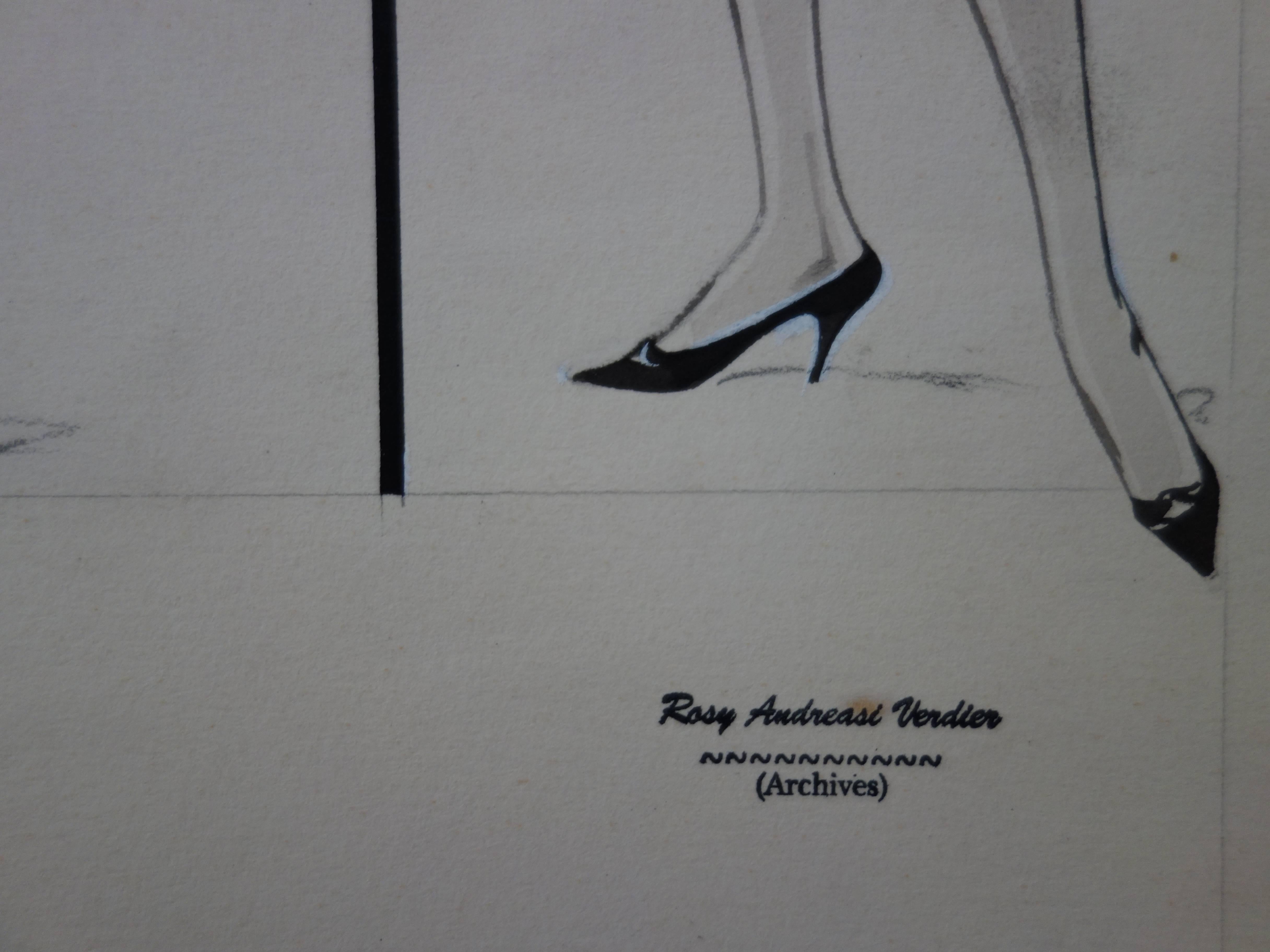 Dibujo Mode : Tres vestidos con campana - Dibujo original en acuarela y tinta - Art de Rosy Andreasi-Verdier