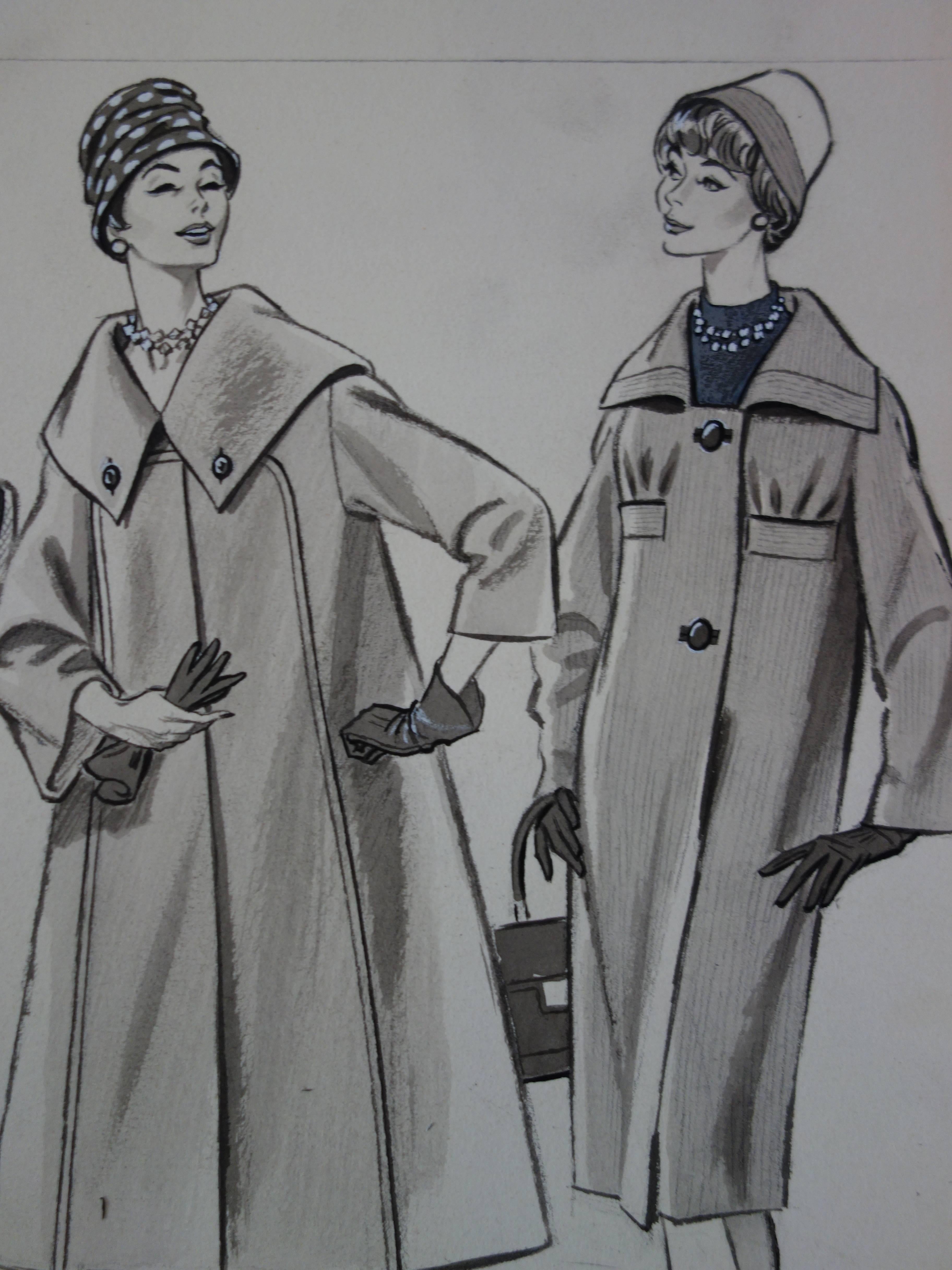 Rosy Andreasi-Verdier (1934-2015)
Modalità di disegno: Tre cappotti lunghi

Disegno originale a inchiostro e acquerello
Porta il timbro dell'Archivio 