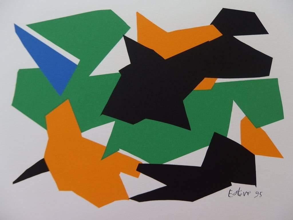 Maurice Estève Abstract Print - Decoupage VI - Original Signed Screen Print - 1995