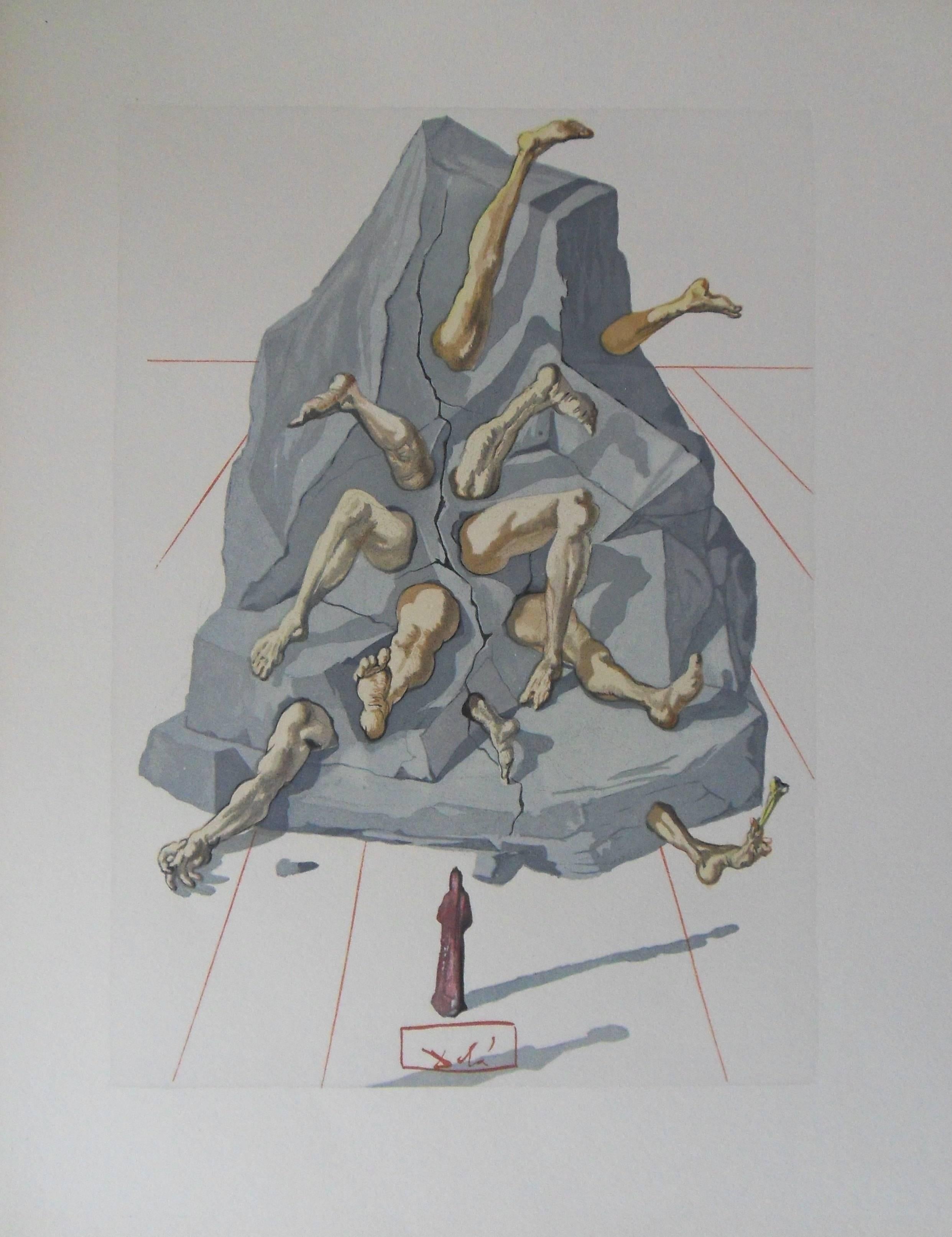 Salvador Dalí Figurative Print – Hell 26 – Die Besitzer von Prato –  Holzschliff - 1963