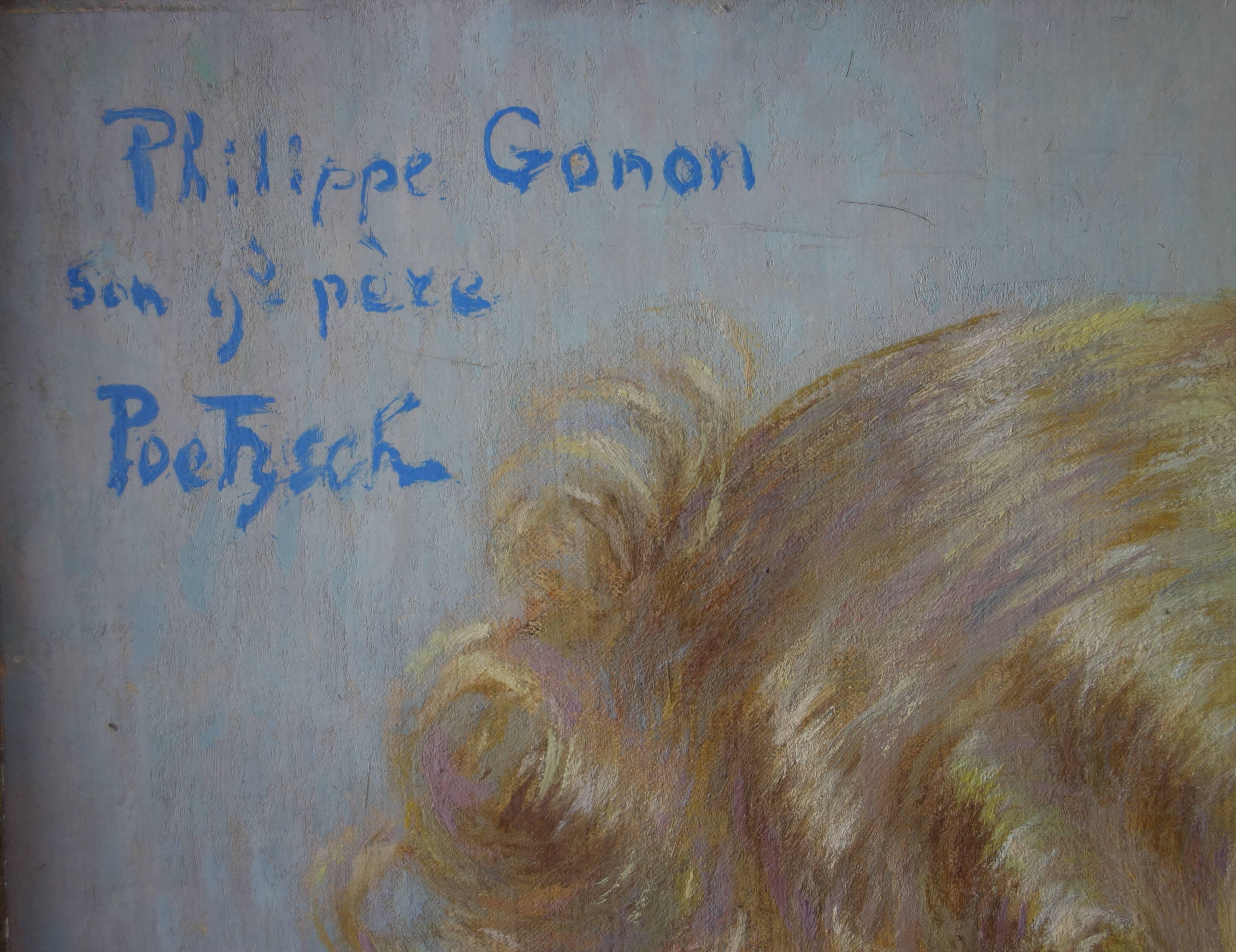 Peinture à l'huile sur toile originale signée Blond Hair Boy, 1934 - Marron Portrait Painting par Gustave Poetzsch