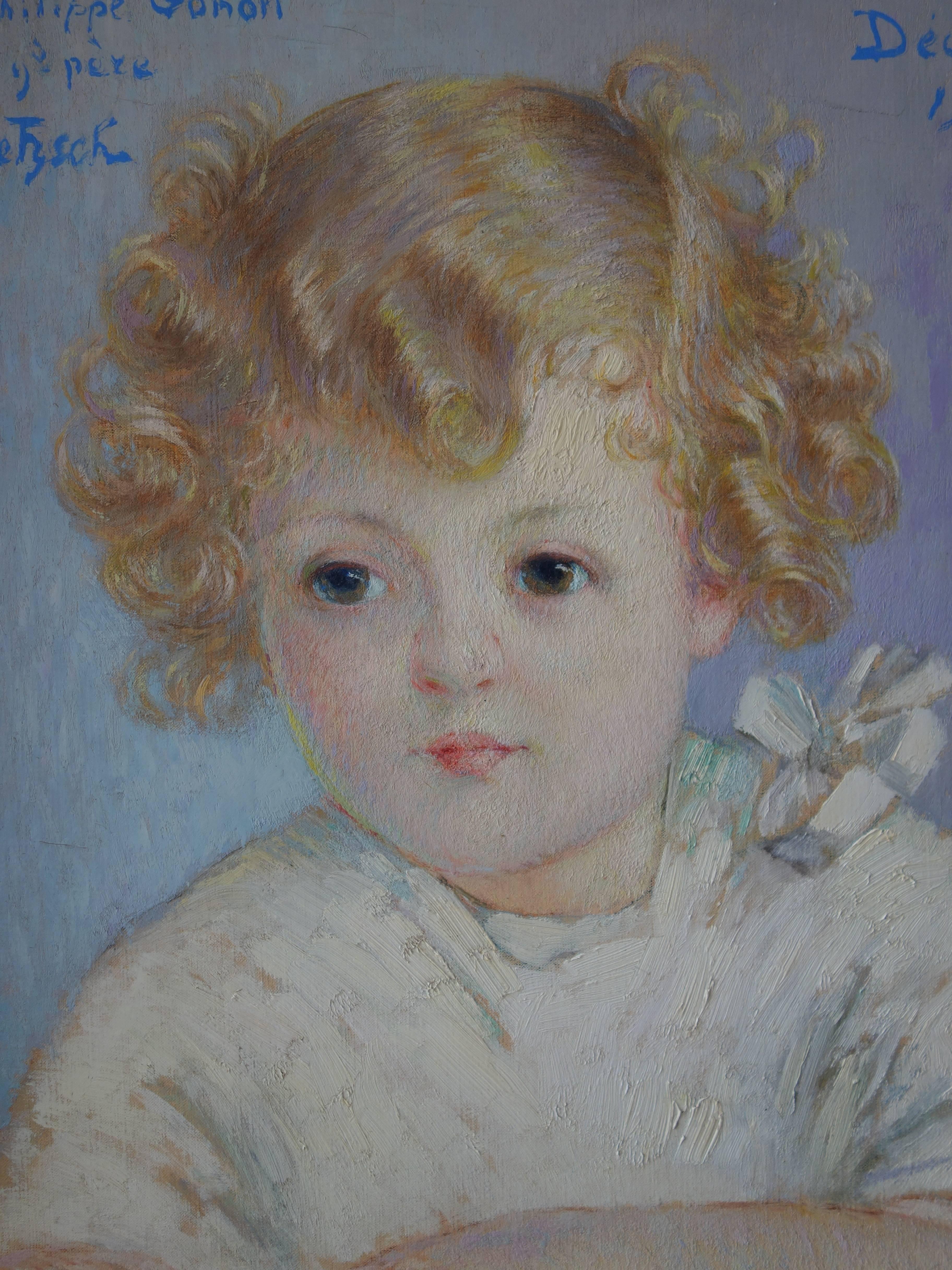 Peinture à l'huile sur toile originale signée Blond Hair Boy, 1934 - Réalisme Painting par Gustave Poetzsch