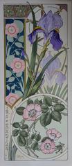 C RIOM : Iris et églantiers - Lithographie originale - Art Nouveau 1890s