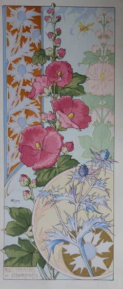 C RIOM : Hollyhocks And Thistles - Original Lithograph - Art Nouveau 1890s