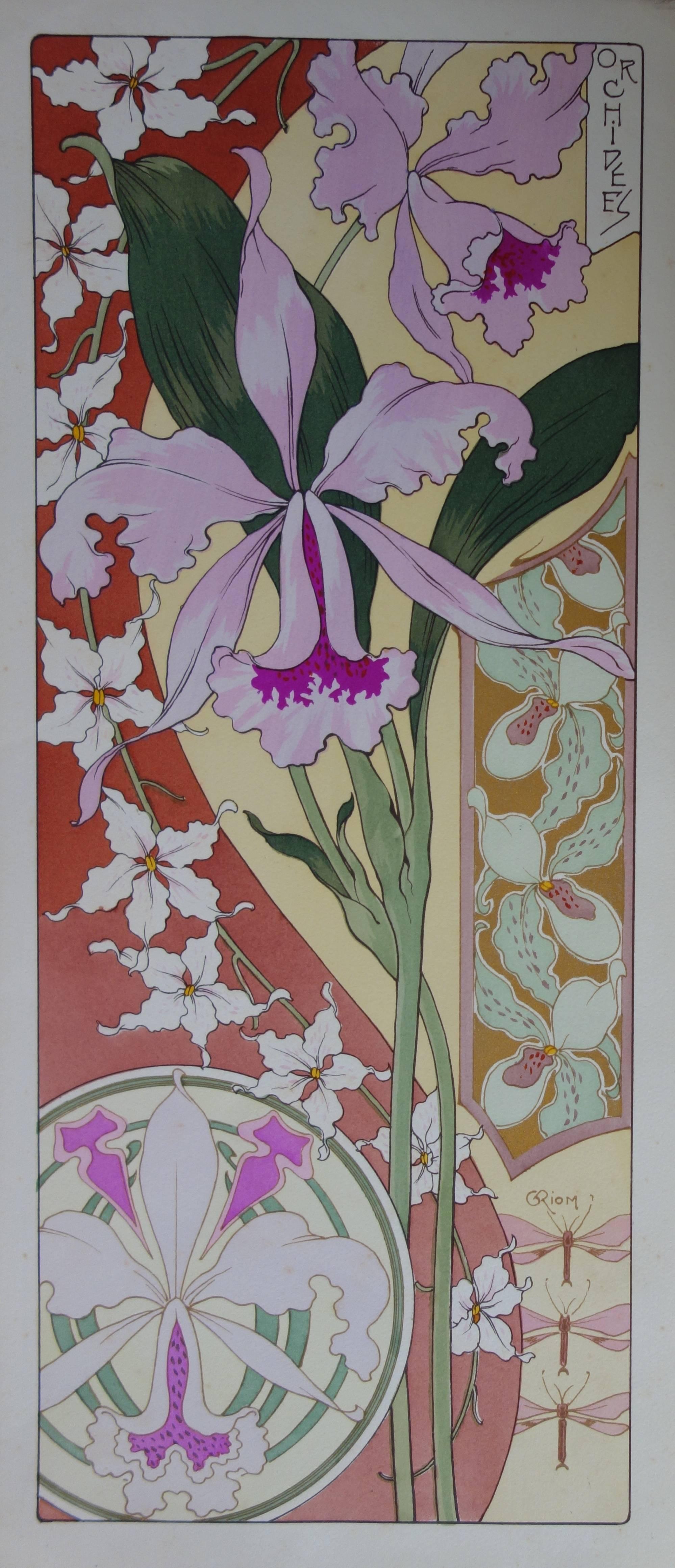 Unknown Still-Life Print - C RIOM : Orchids - Original Lithograph - Art Nouveau 1890s