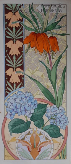 C RIOM : Imperial And Hydrangea - Original Lithograph - Art Nouveau 1890s