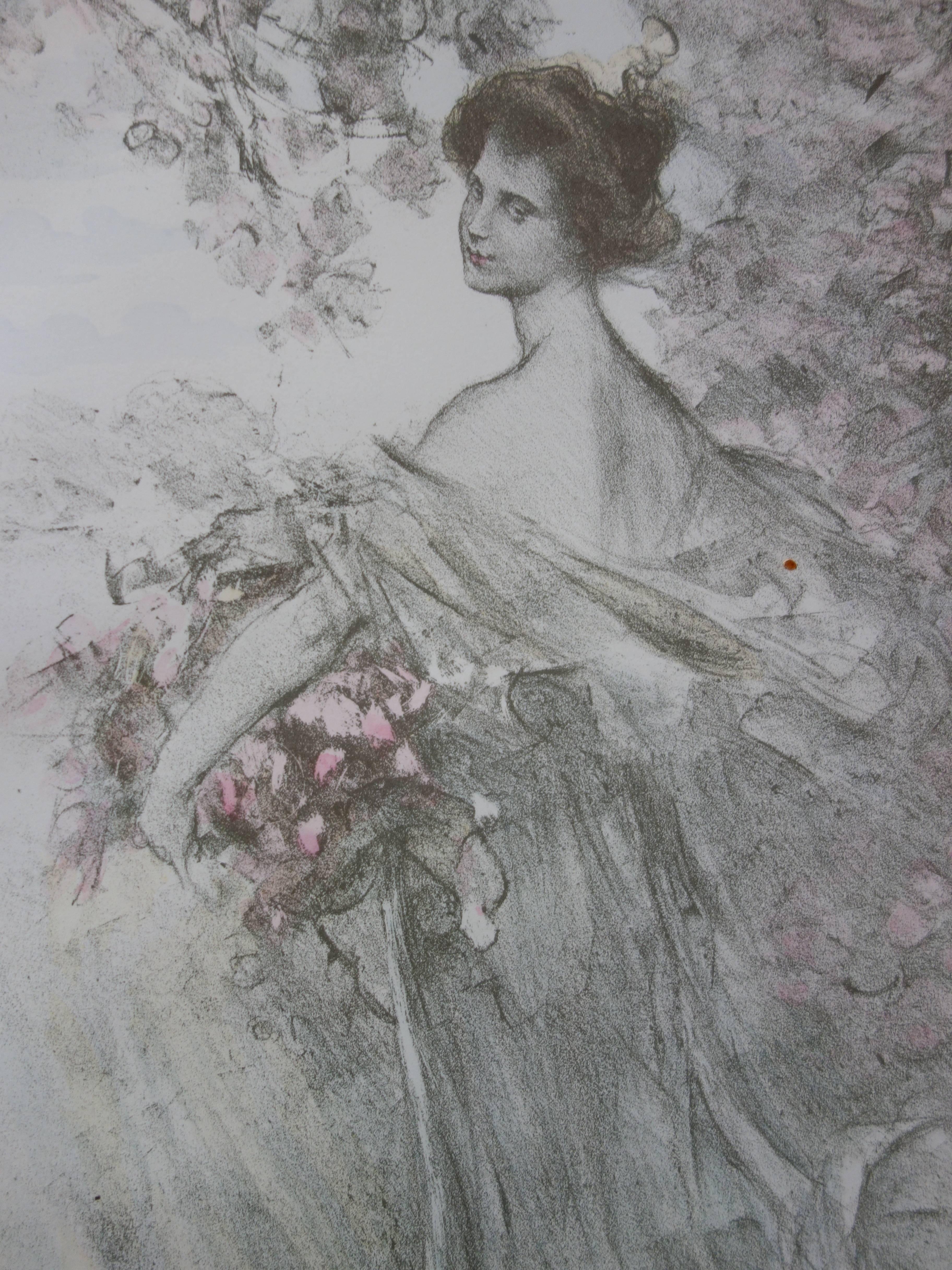 Spring - Original lithograph - 1897 - Gray Figurative Print by Maurice Eliot